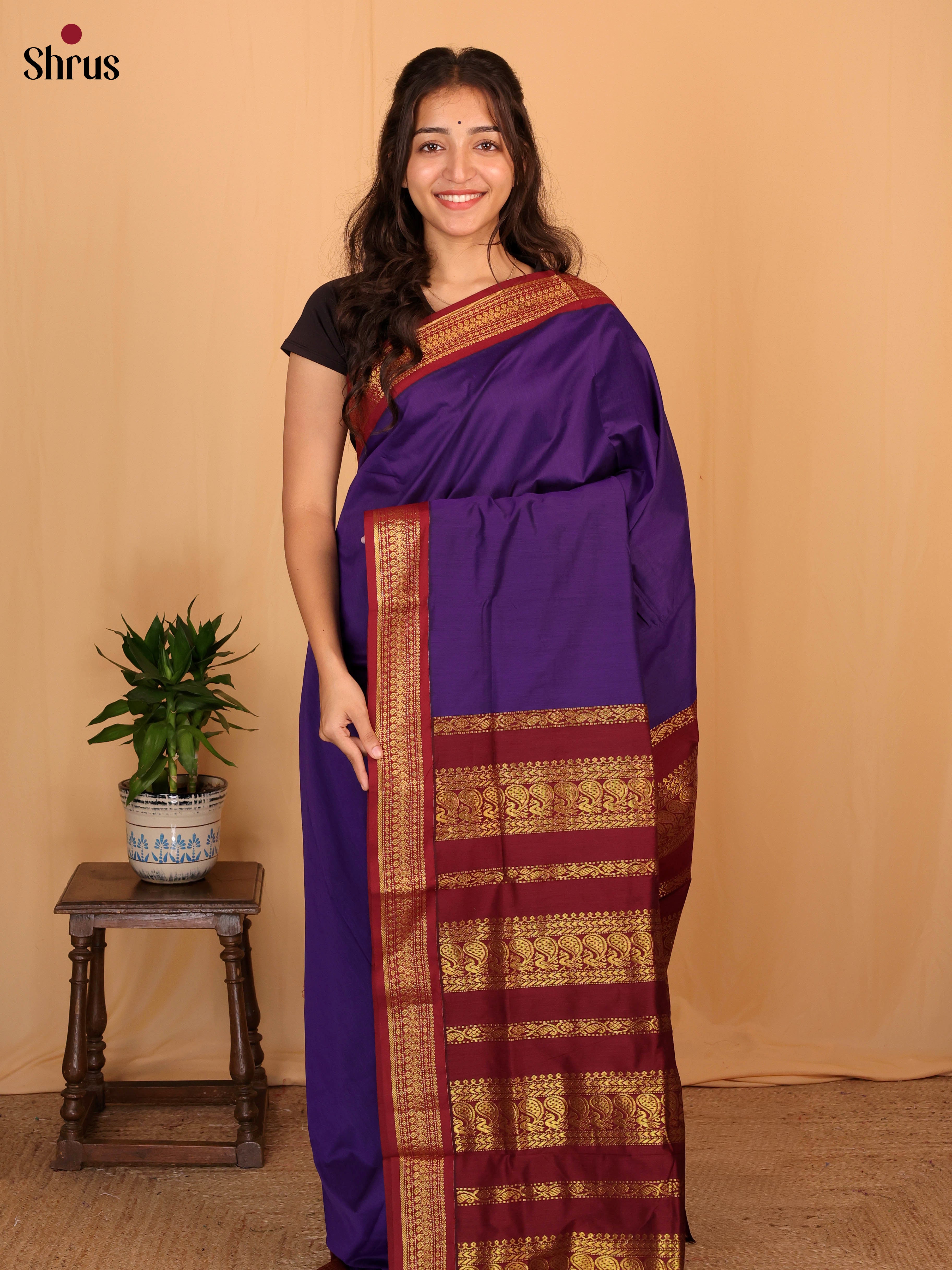Violet & Maroon - Kalyani Cotton Saree - Shop on Shrus.com