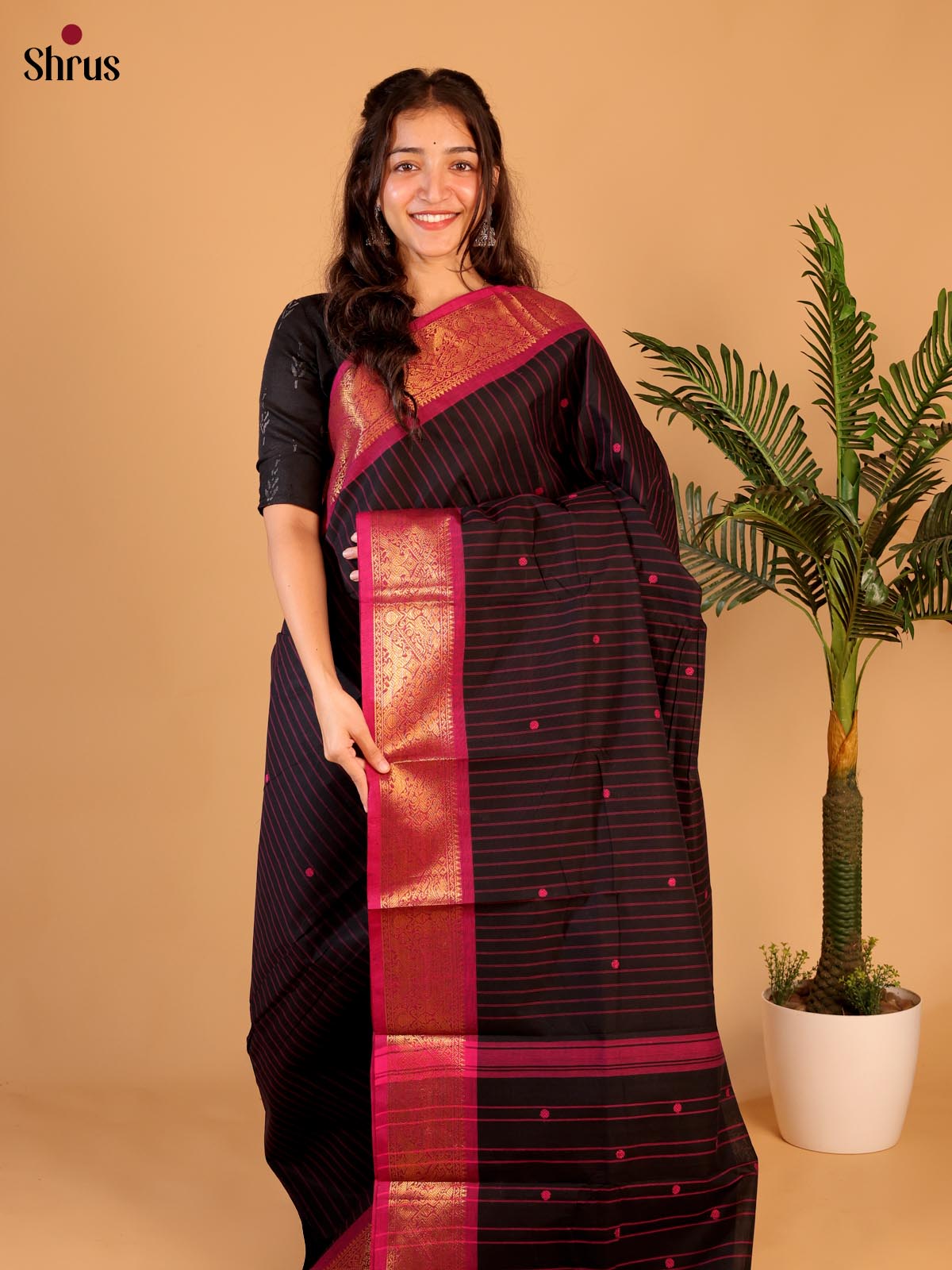 Black & Pink- Chettinad Cotton Saree - Shop on Shrus.com