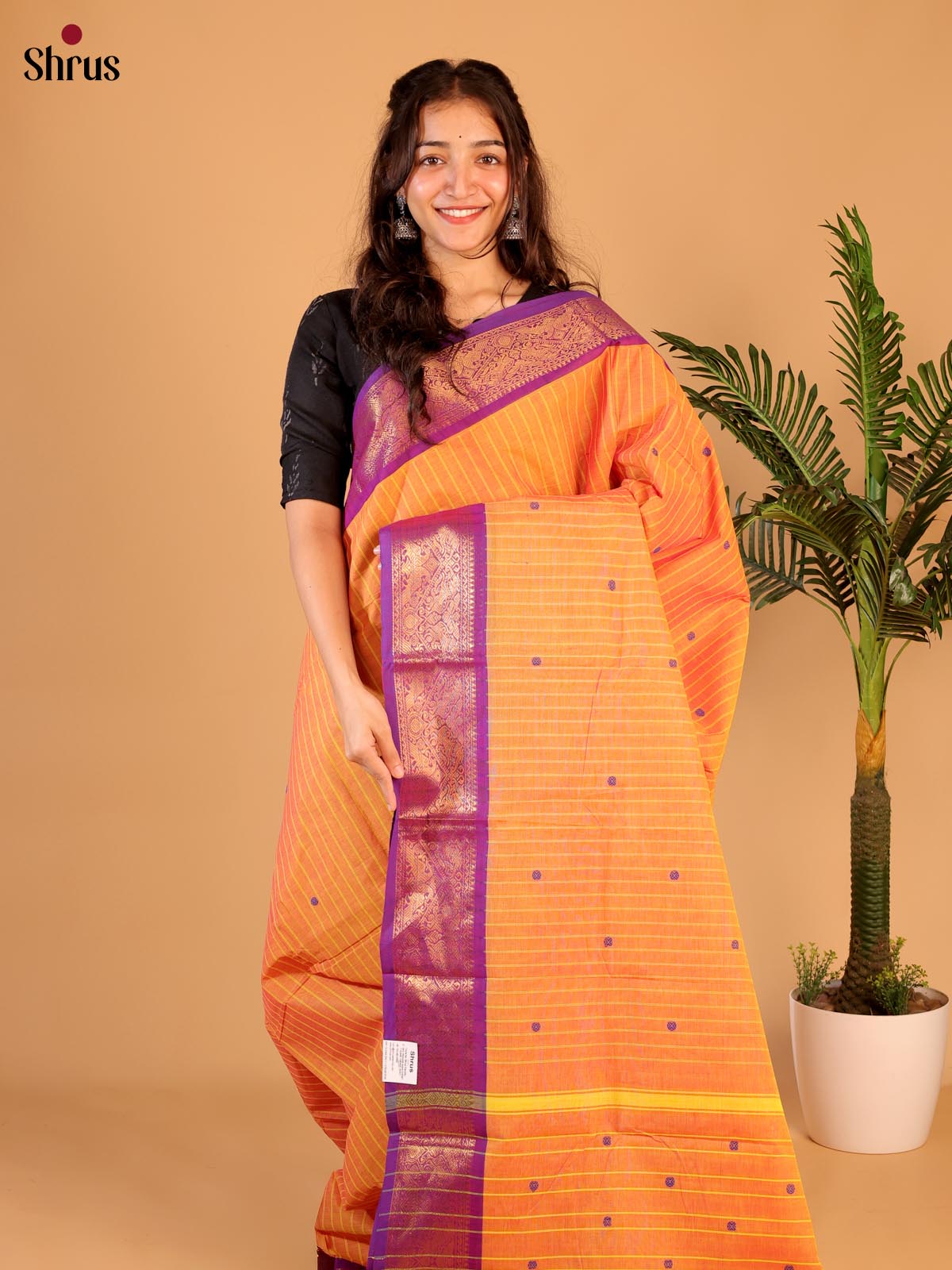 Orange & Purple- Chettinad Cotton Saree - Shop on Shrus.com
