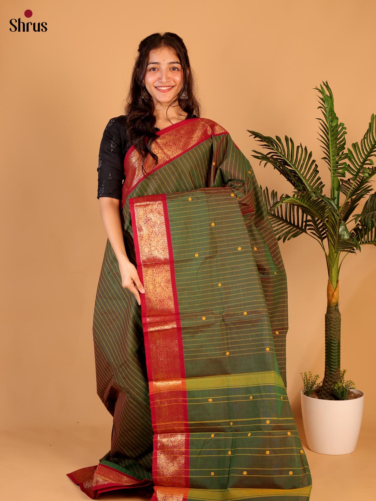 Green & Red - Chettinad Cotton Saree - Shop on Shrus.com