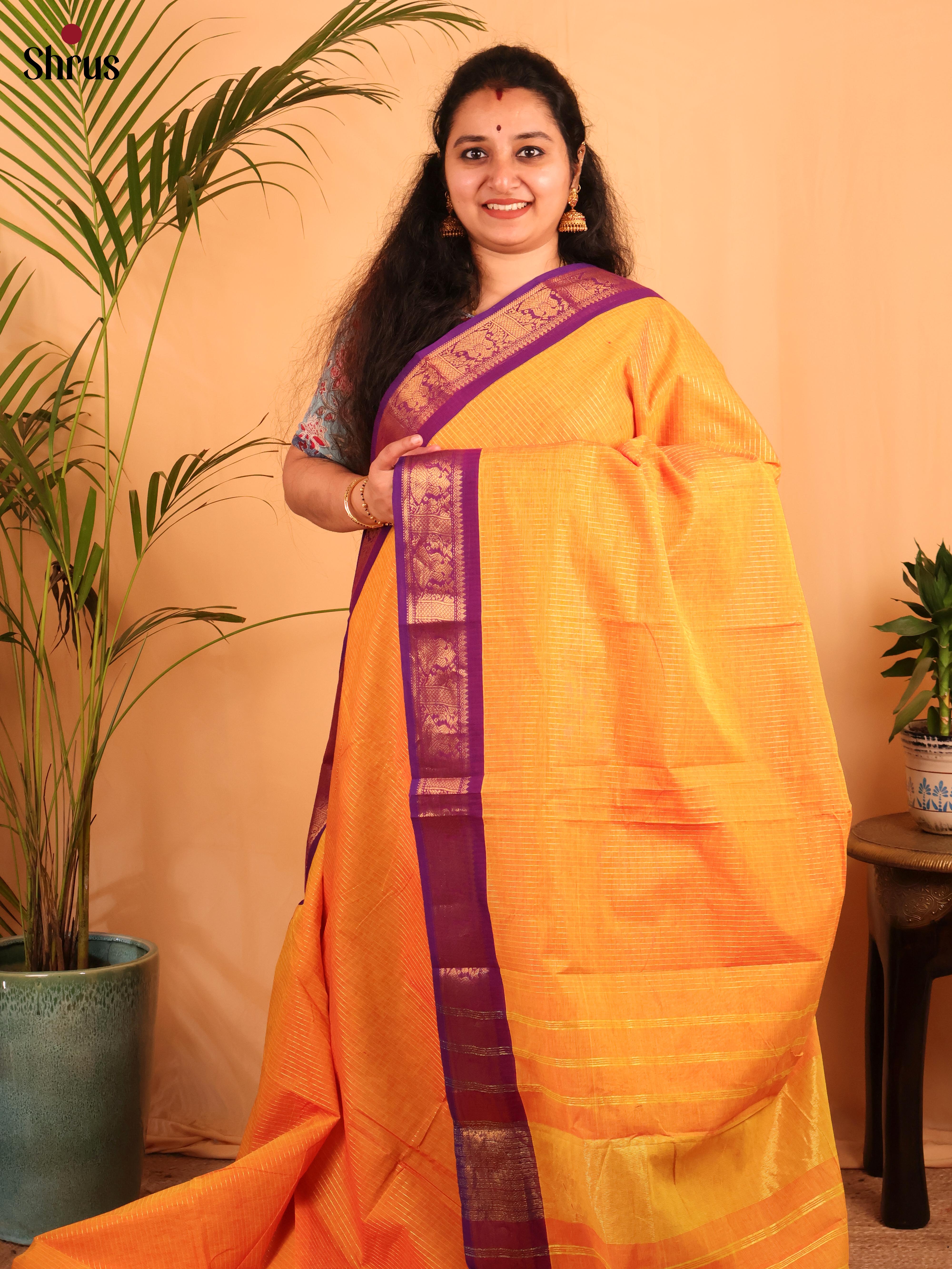 Orange & Violet - Chettinad Cotton Saree - Shop on Shrus.com