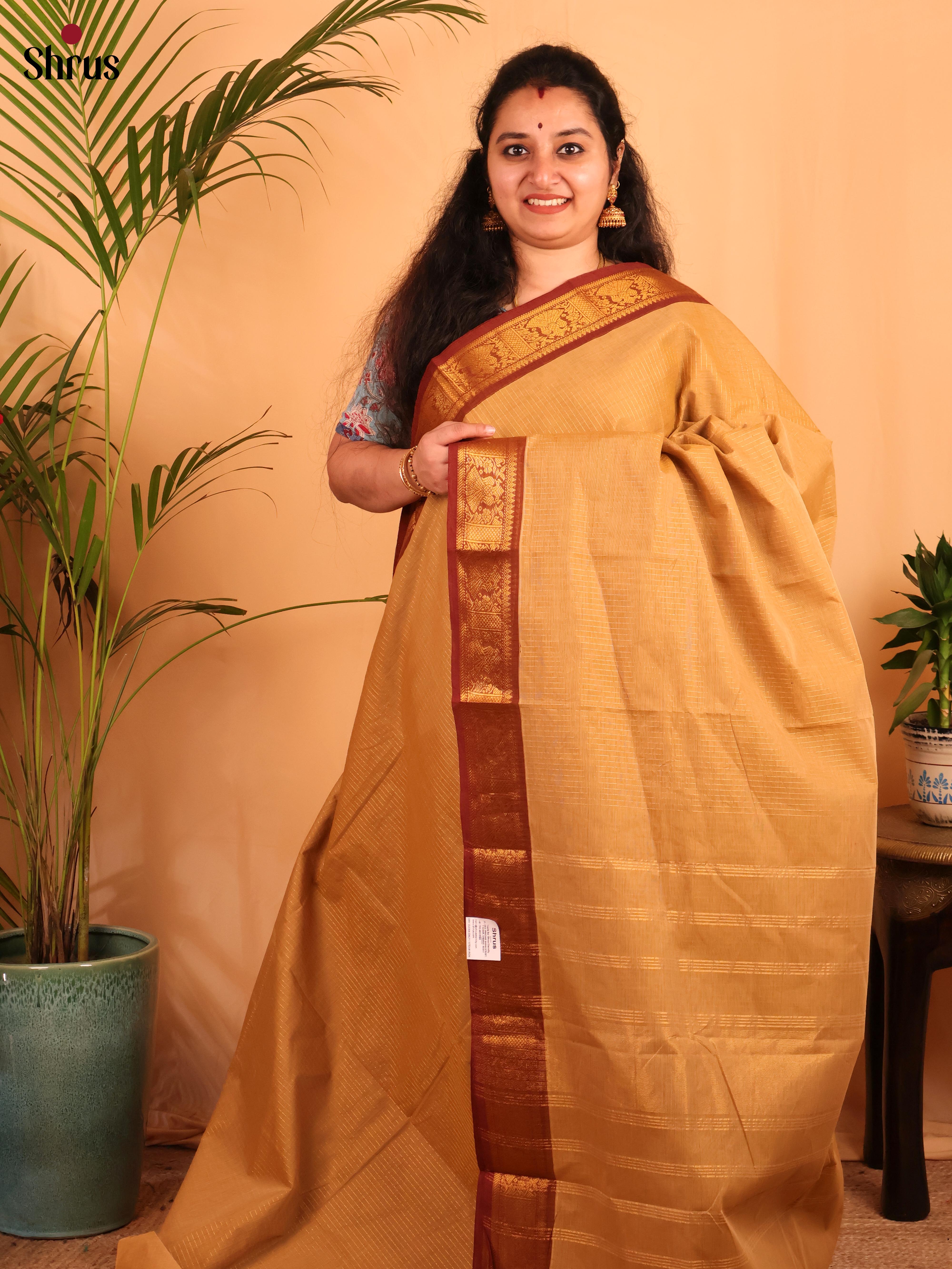 Lite Brown & Brown - Chettinad Cotton Saree - Shop on Shrus.com