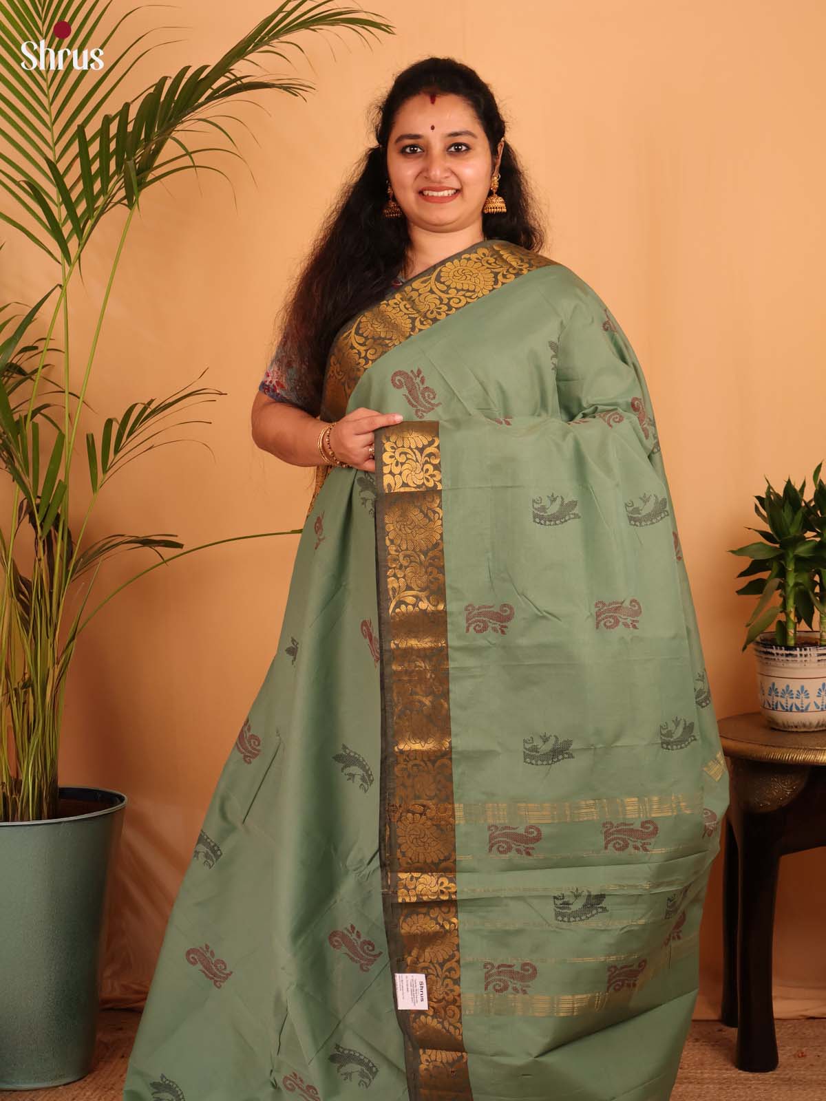 Grey Green - Chettinad Cotton Saree - Shop on Shrus.com