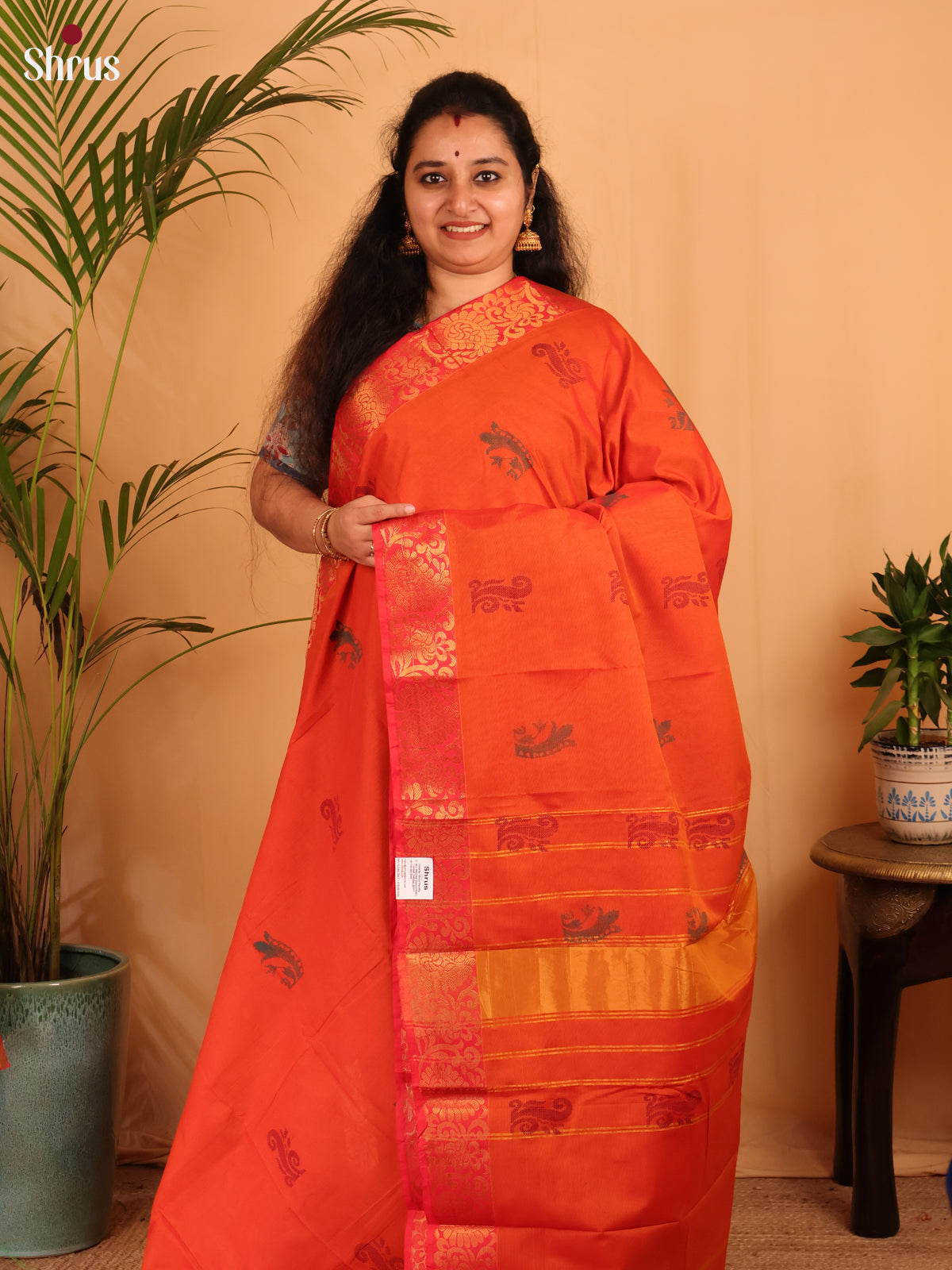 Orange- Chettinad Cotton Saree - Shop on Shrus.com