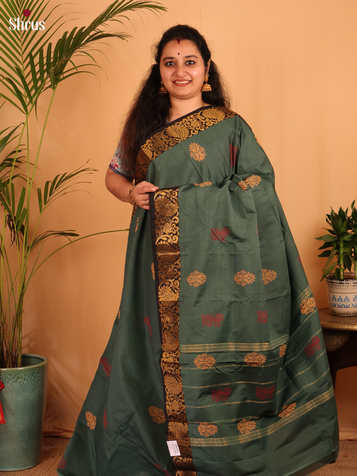Green & Black - Chettinad Cotton Saree - Shop on Shrus.com