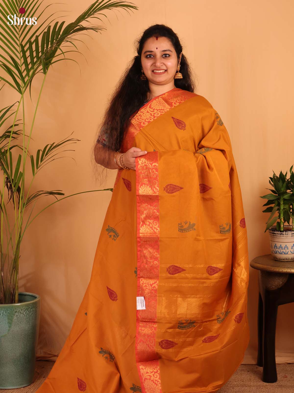 Mustard & Orange - Chettinad Cotton Saree - Shop on Shrus.com