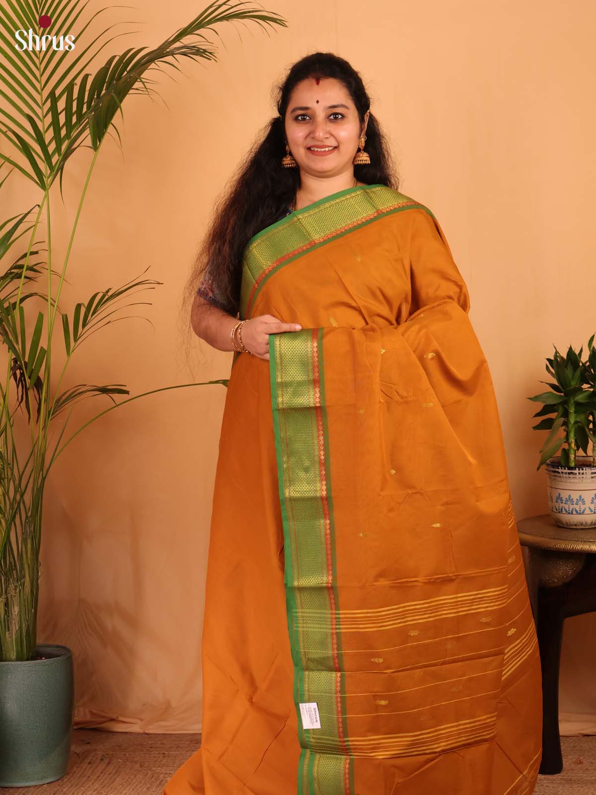 Dark Mustard & Green- Chettinad Cotton Saree - Shop on Shrus.com