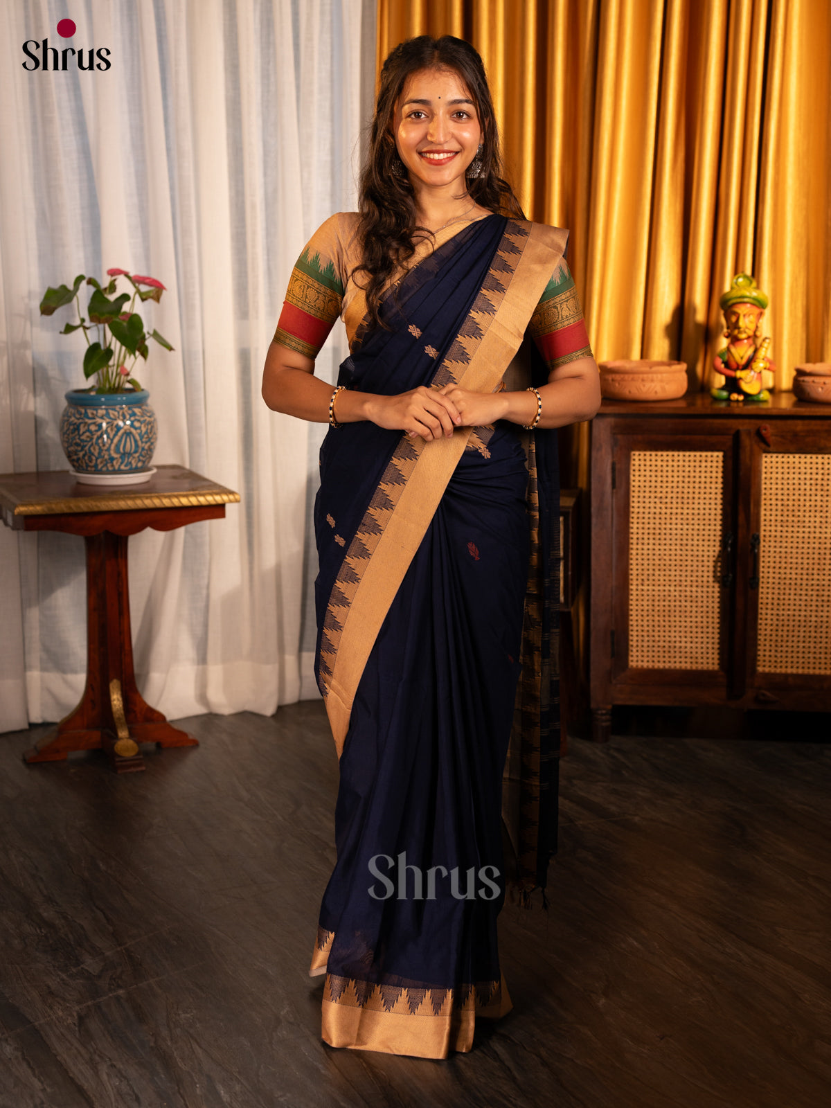 Blue - Chettinad Cotton Saree - Shop on Shrus.com
