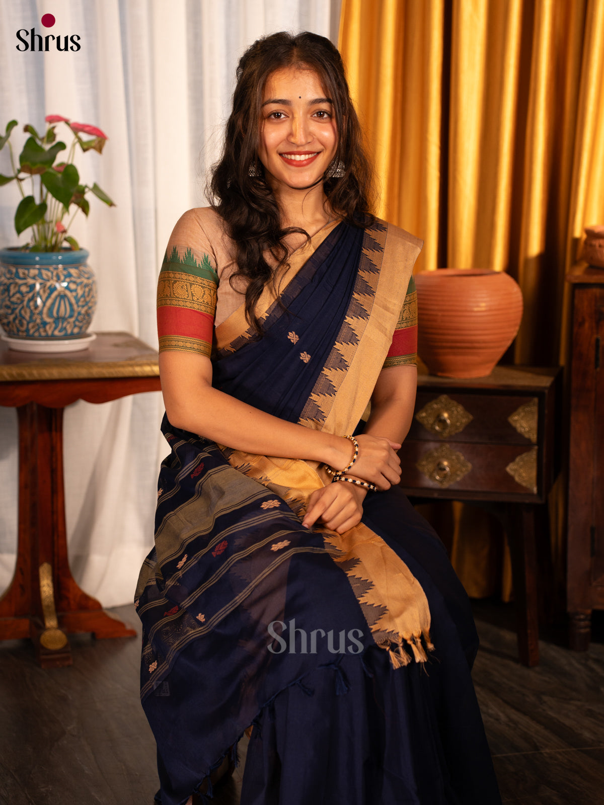 Blue - Chettinad Cotton Saree - Shop on Shrus.com