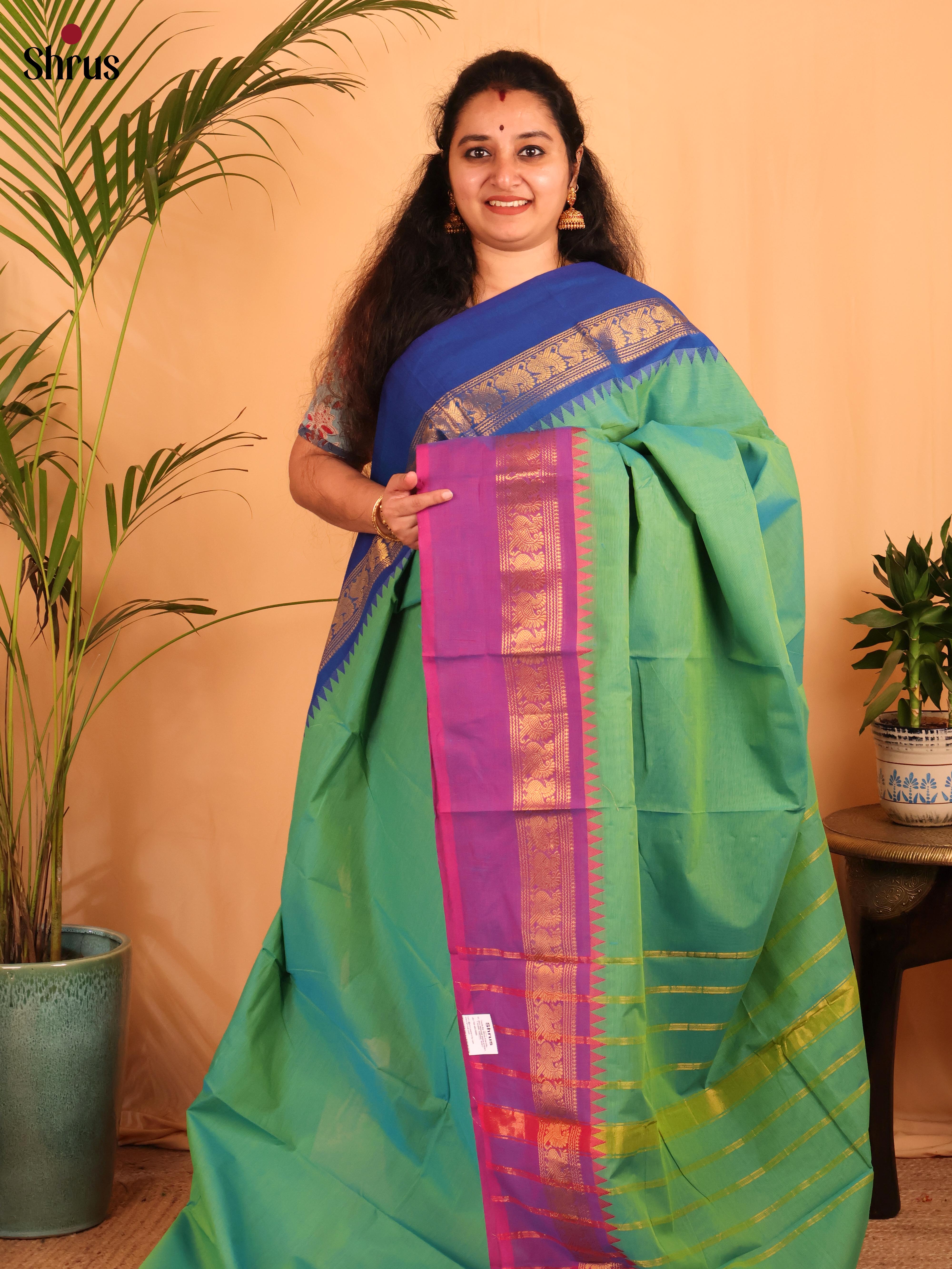 Green & Blue - Chettinad Cotton Saree - Shop on Shrus.com