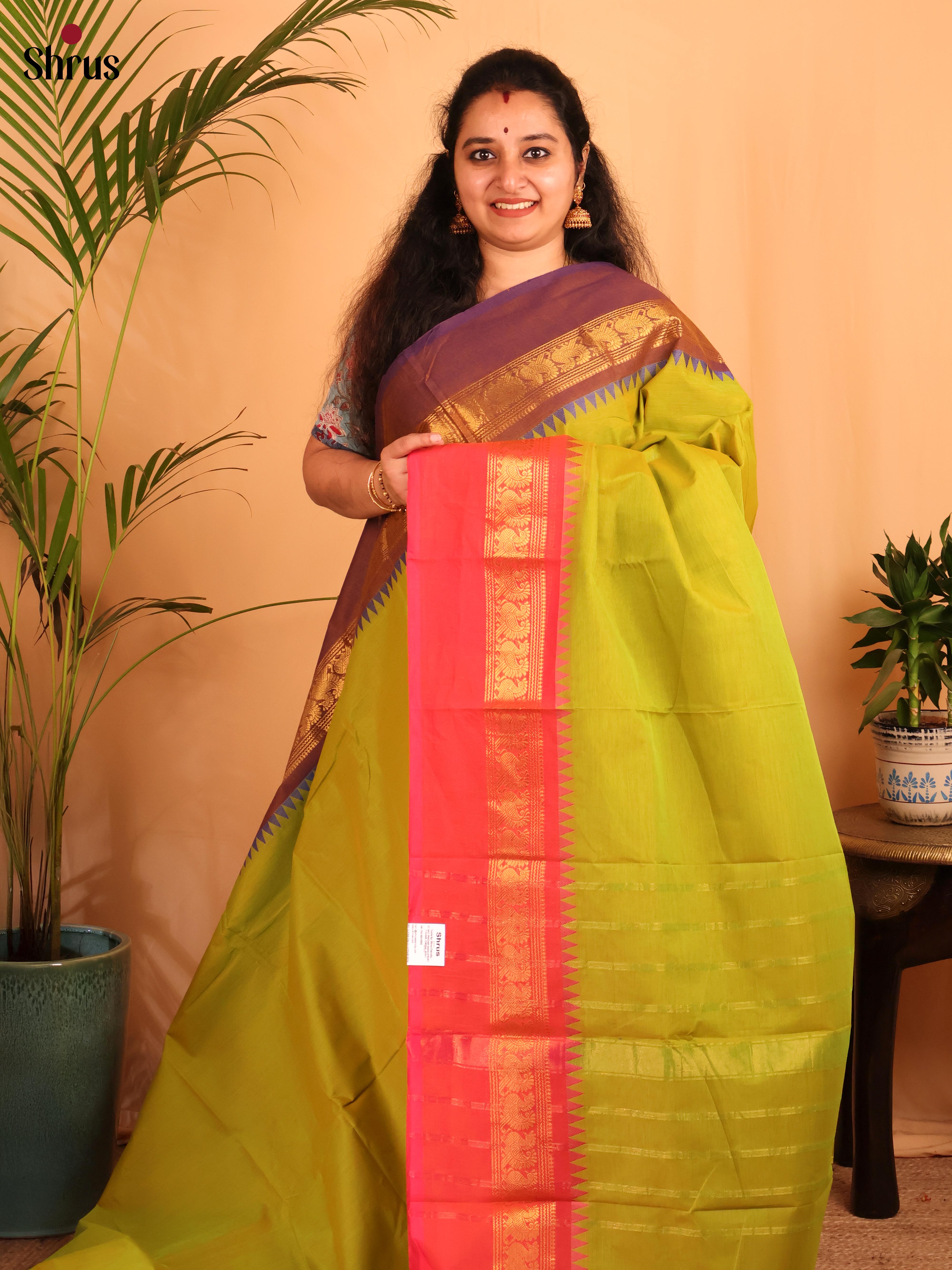 Green & Purple- Chettinad Cotton Saree - Shop on Shrus.com