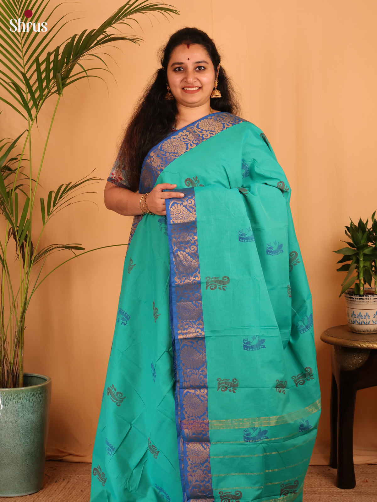 Green & Blue- Chettinad Cotton Saree - Shop on Shrus.com