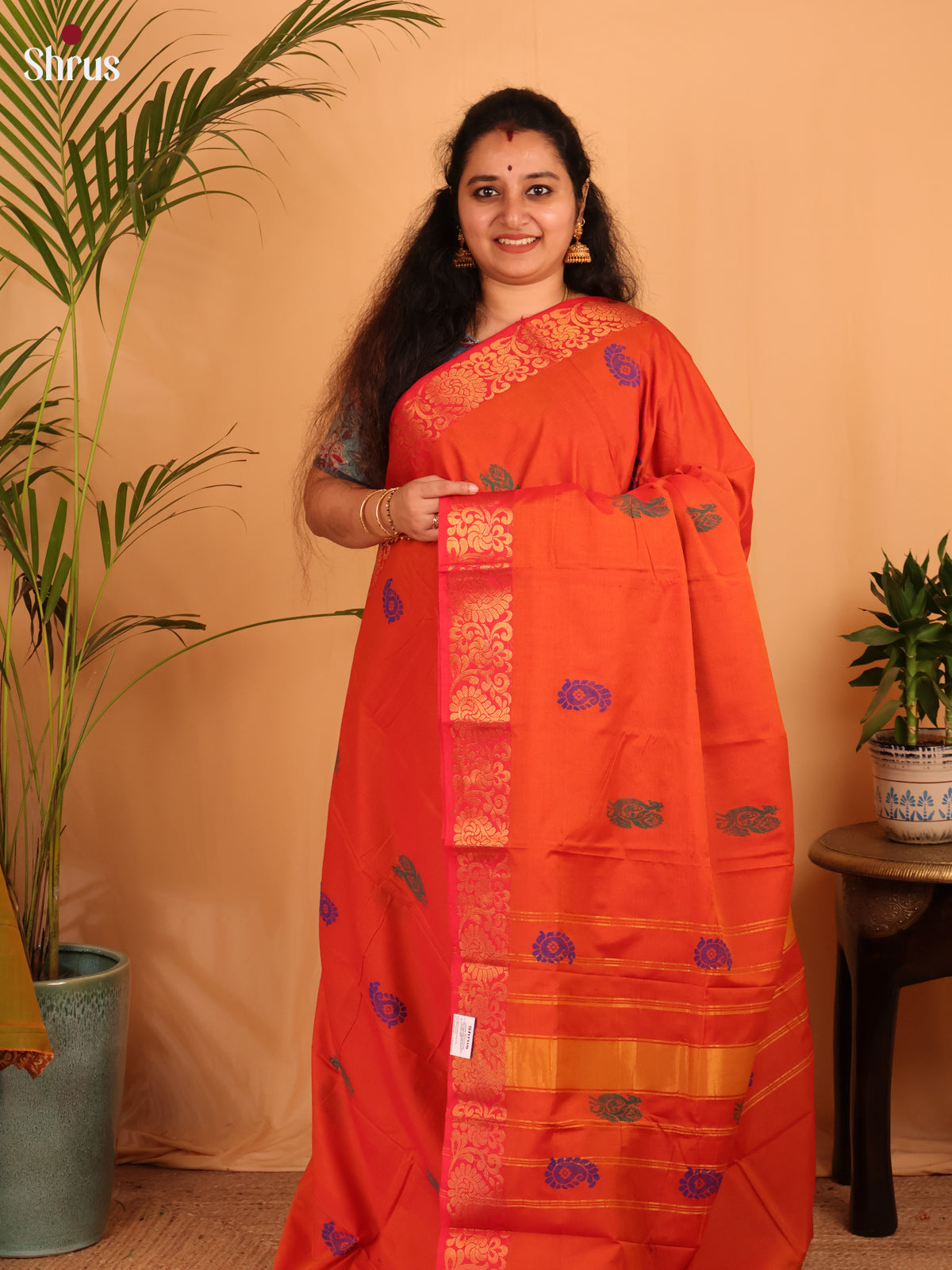 Orange - Chettinad Cotton Saree - Shop on Shrus.com