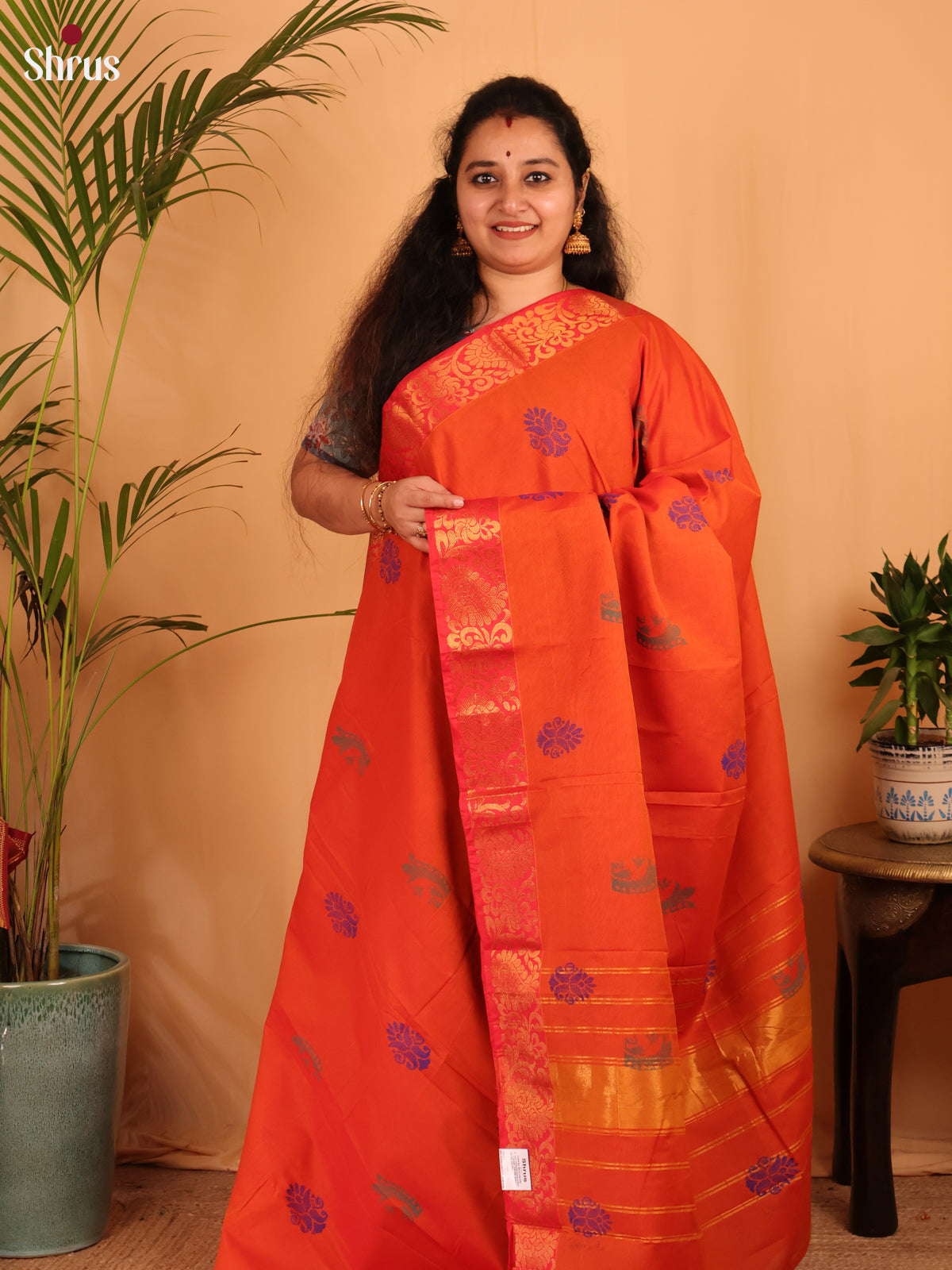 Orange - Chettinad Cotton Saree - Shop on Shrus.com