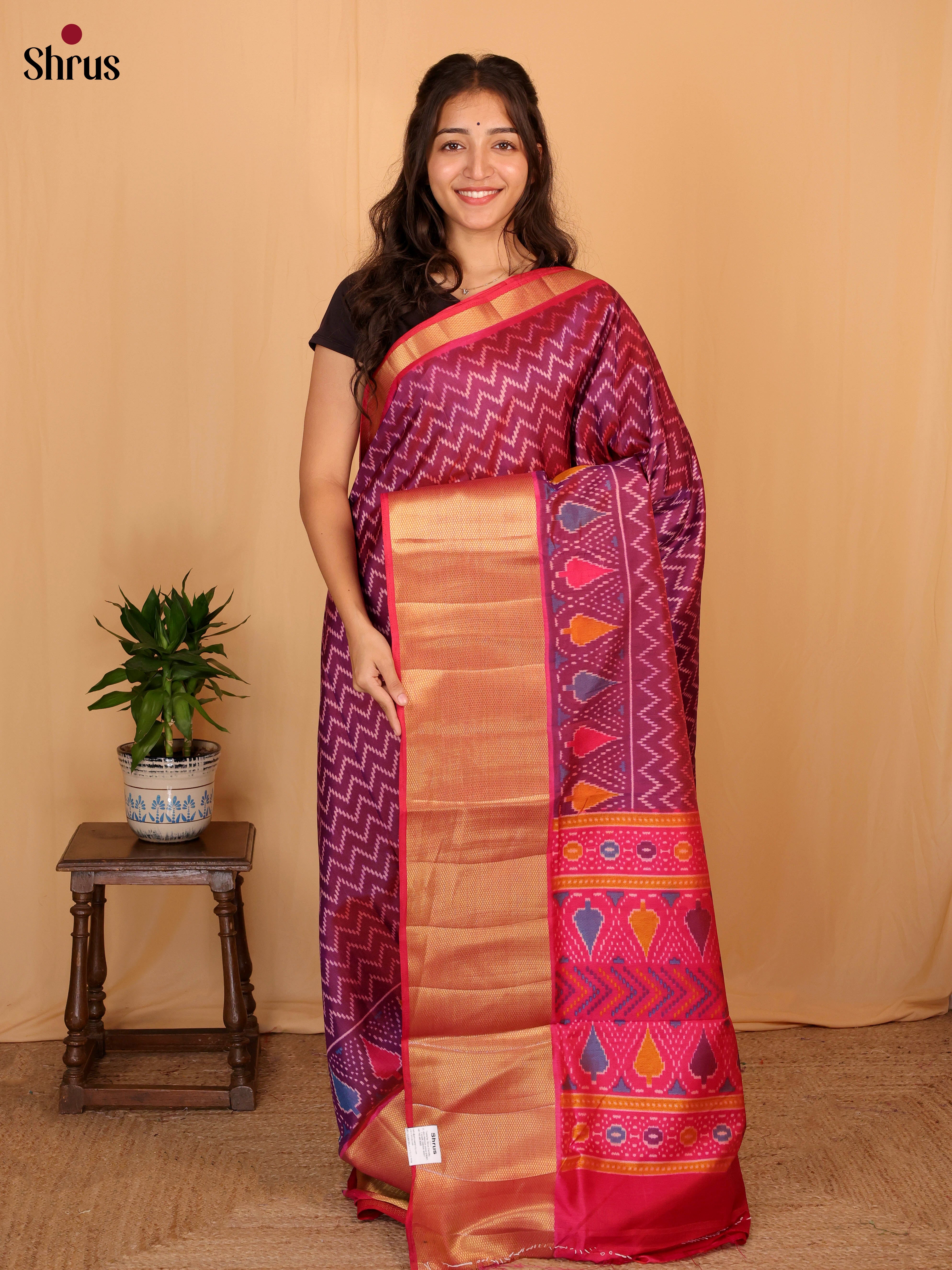 Purple & Pink - Semi Patola Saree - Shop on Shrus.com