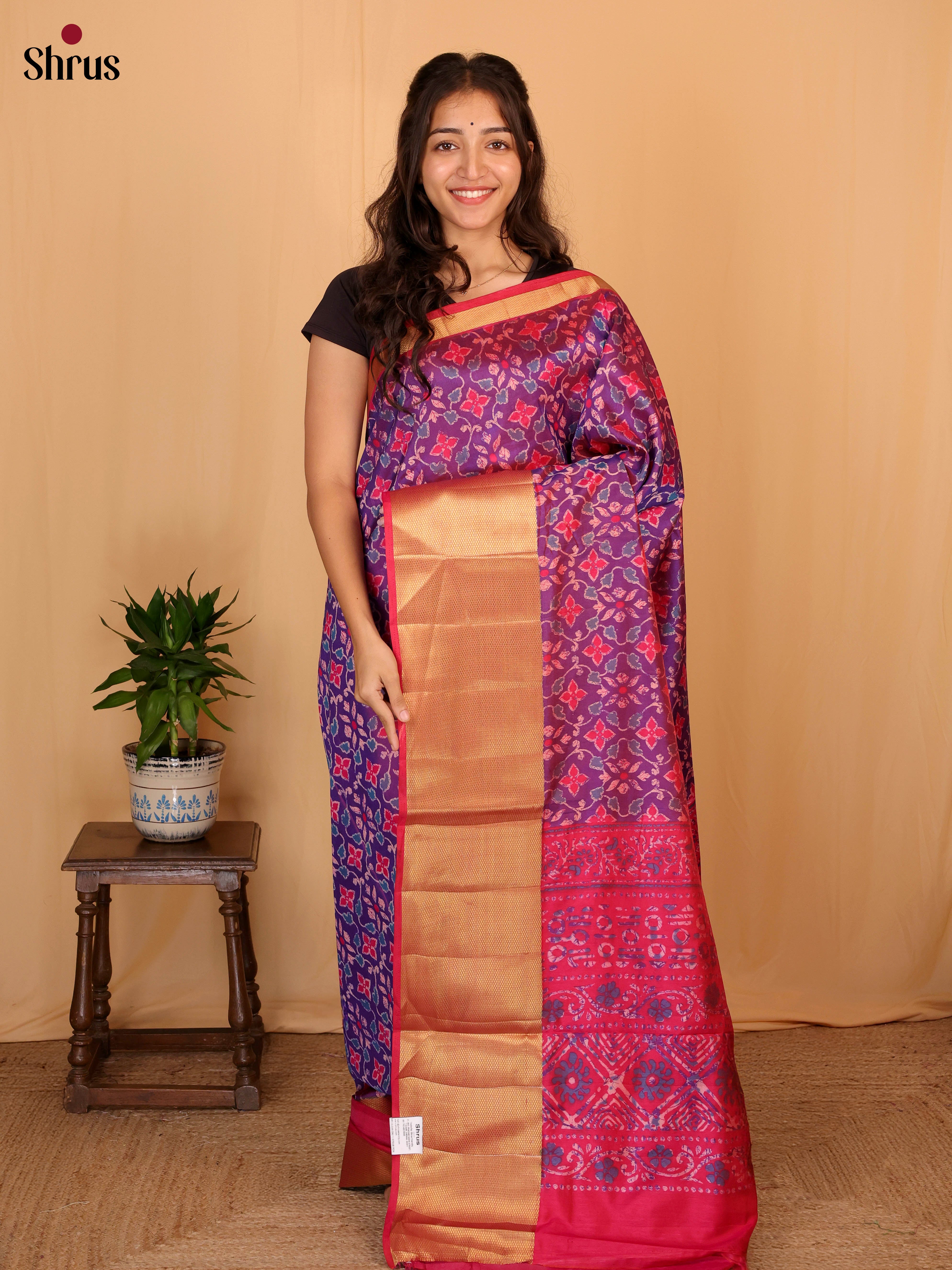 Purple & Pink - Semi Patola Saree - Shop on Shrus.com
