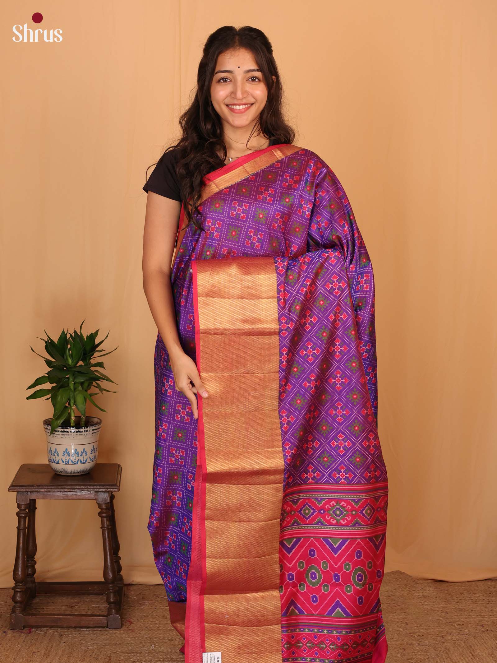 Purple & Pink - Semi Patola Saree - Shop on Shrus.com