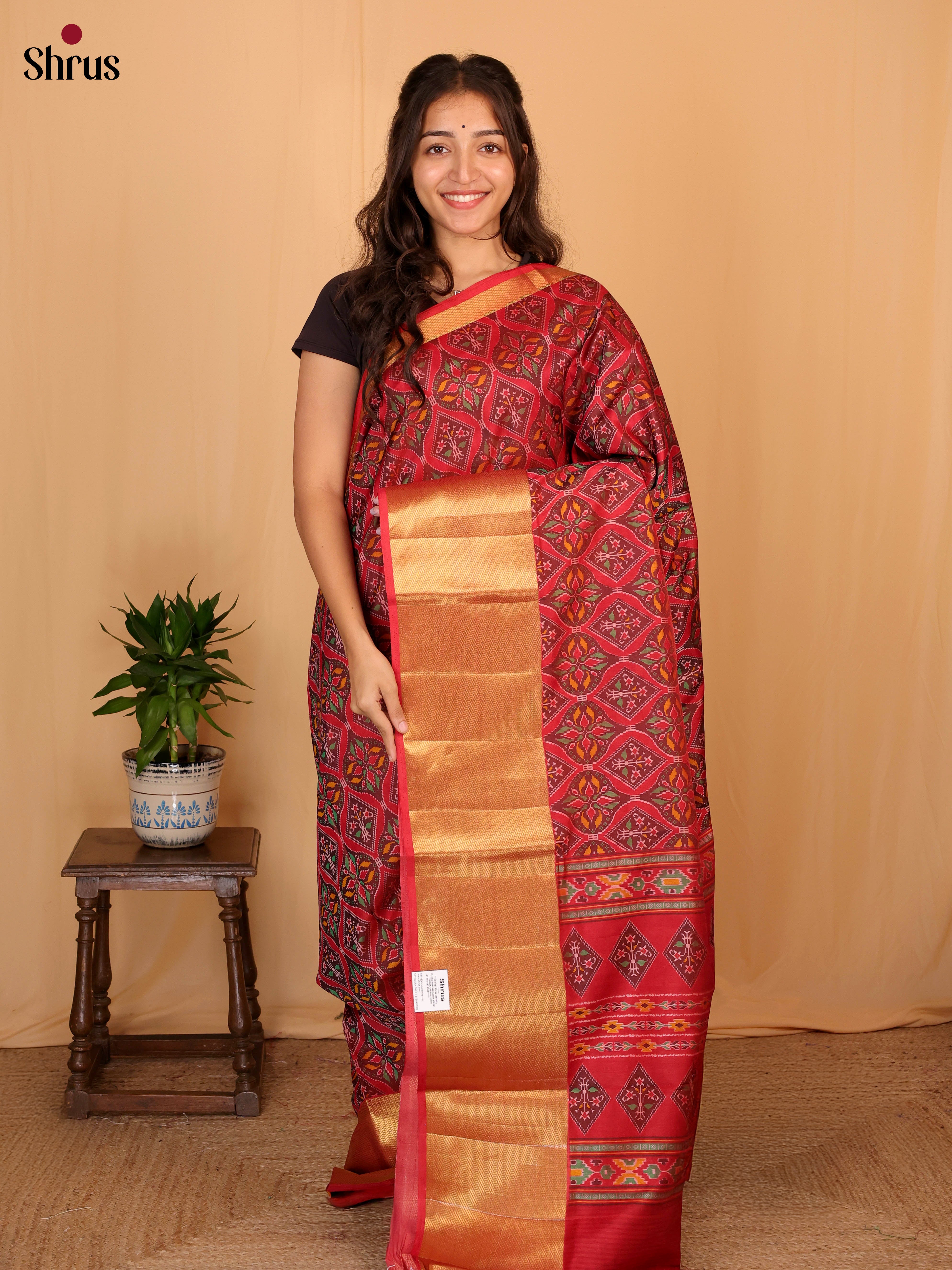 Red & Maroon- Semi Patola Saree - Shop on Shrus.com
