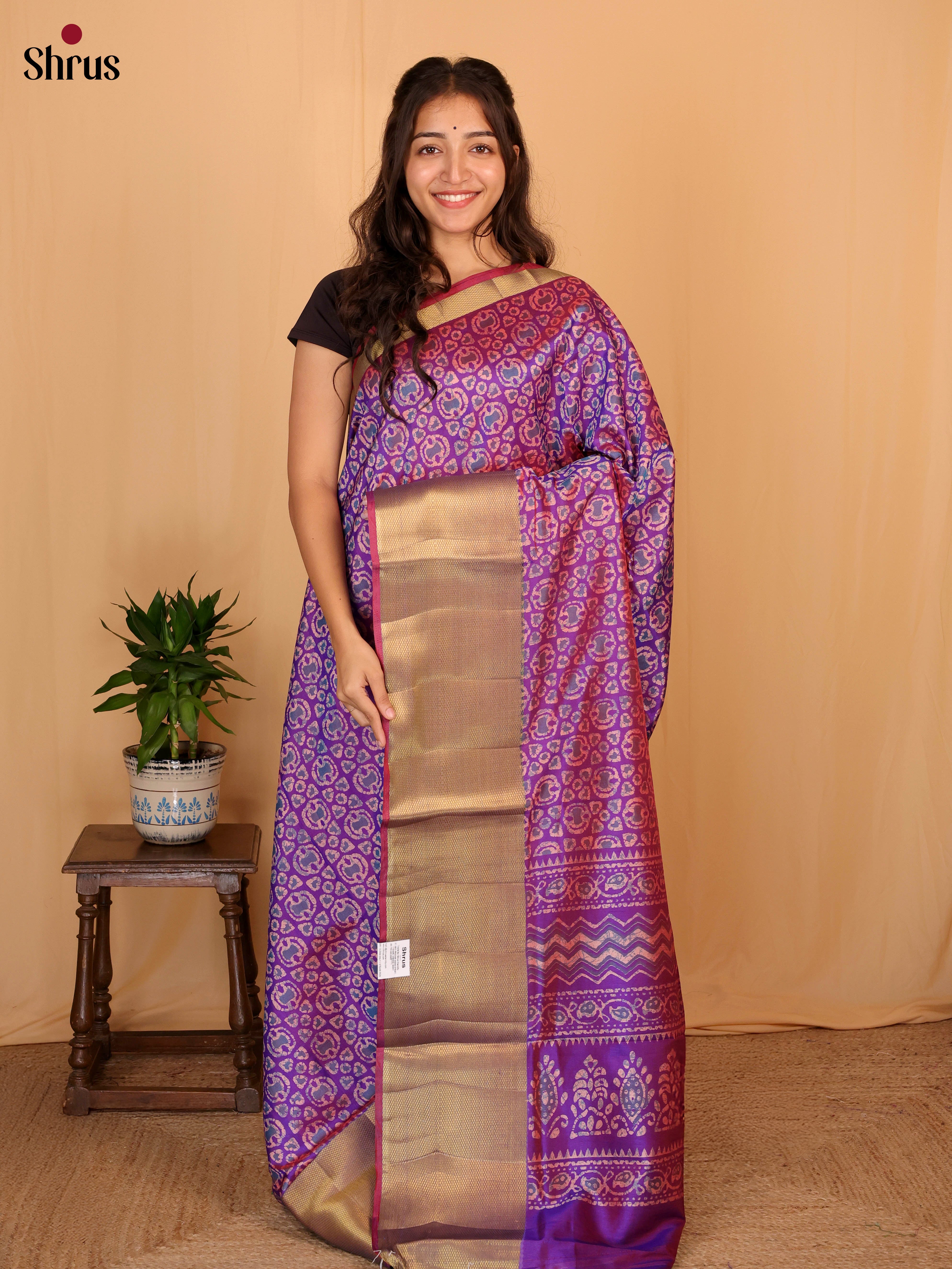 Purple - Semi Patola Saree - Shop on Shrus.com