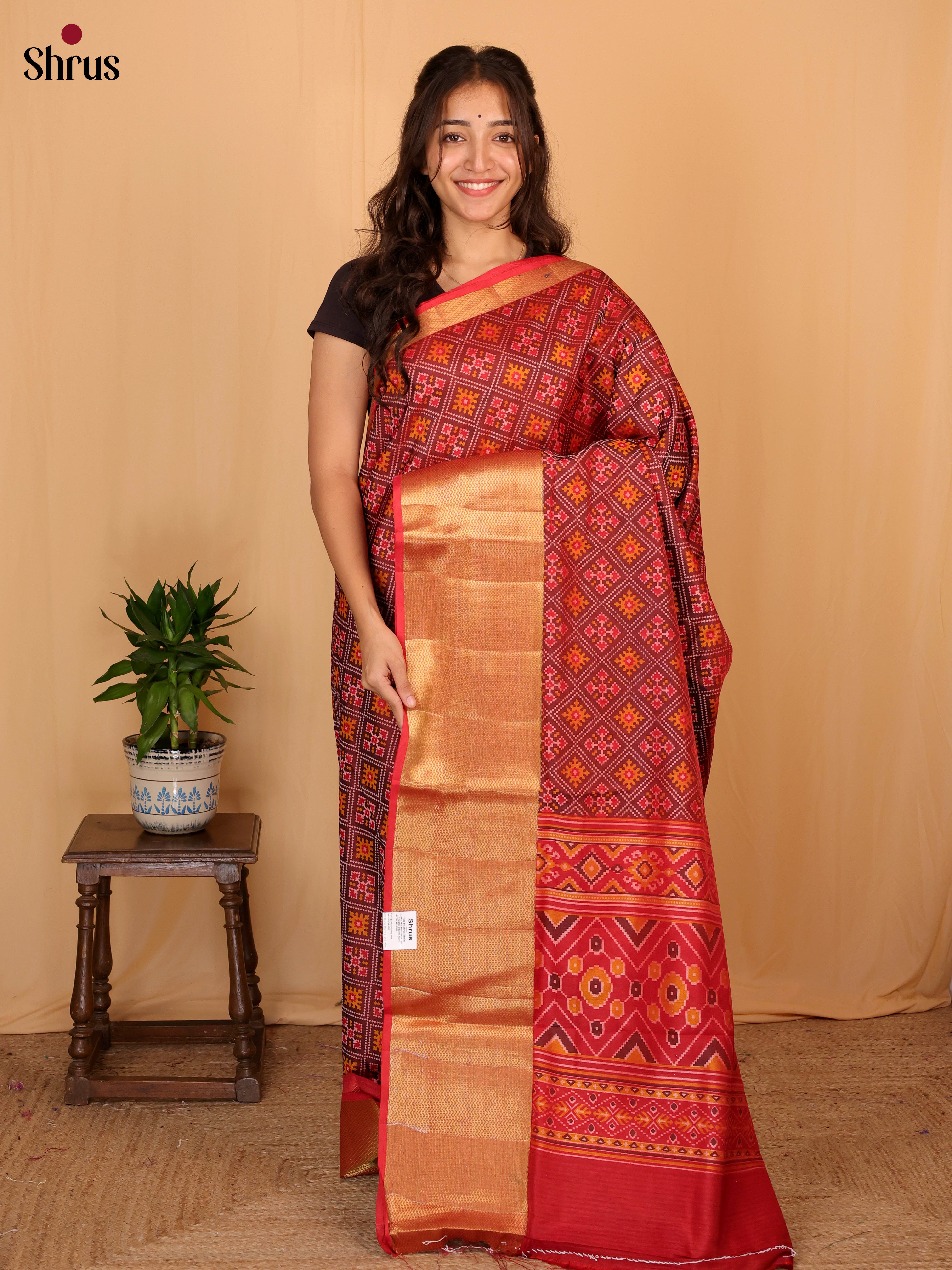 Maroon & Red - Semi Patola Saree - Shop on Shrus.com