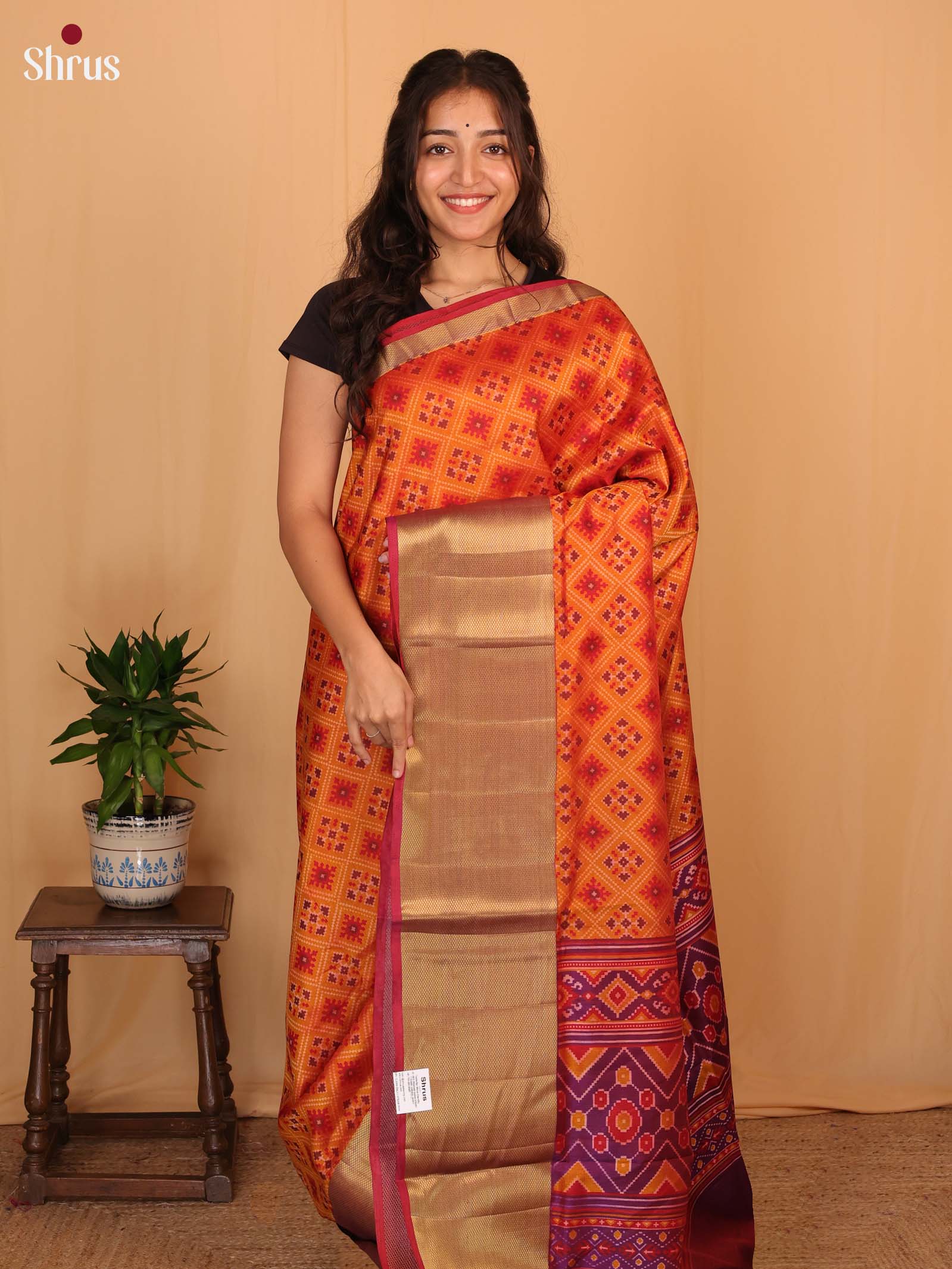 Orange & Purple - Semi Patola Saree - Shop on Shrus.com