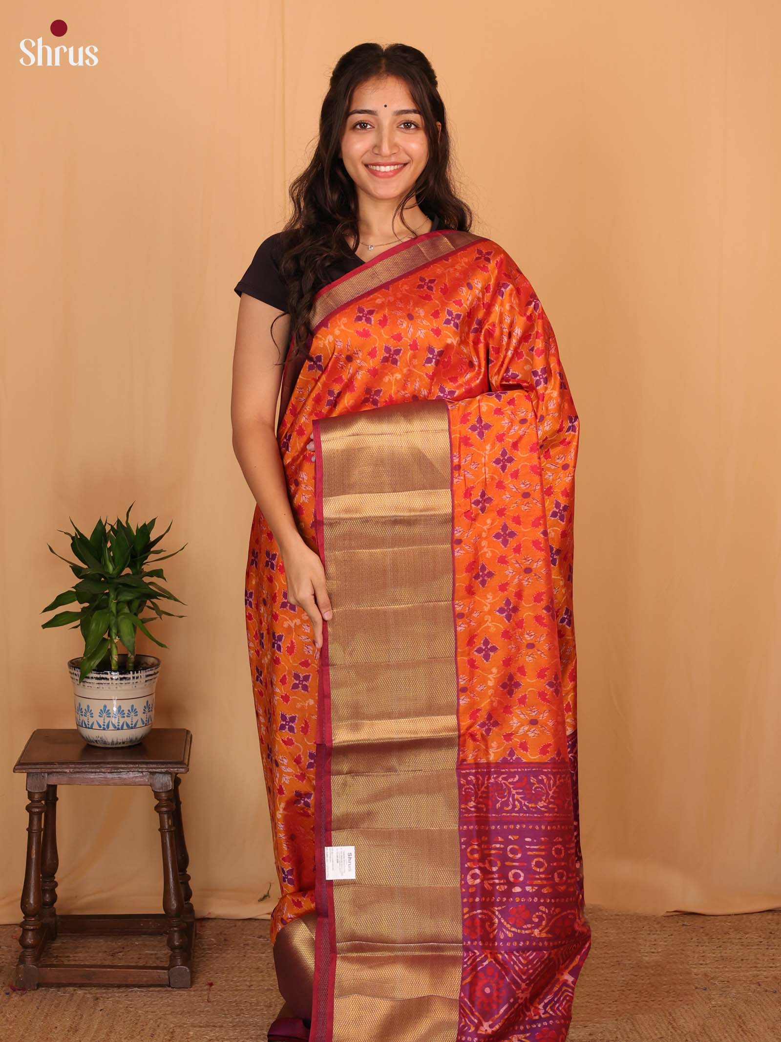 Orange & Purple - Semi Patola Saree - Shop on Shrus.com