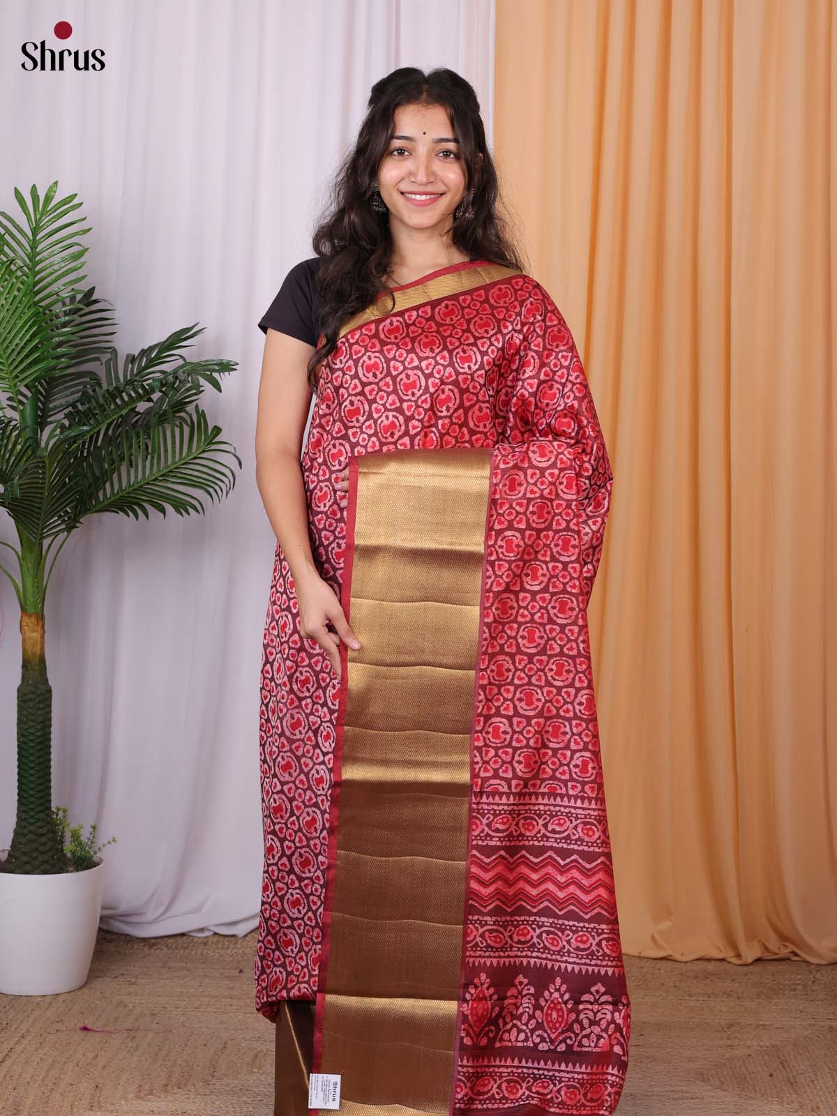 Pink & Maroon - Semi Patola Saree - Shop on Shrus.com