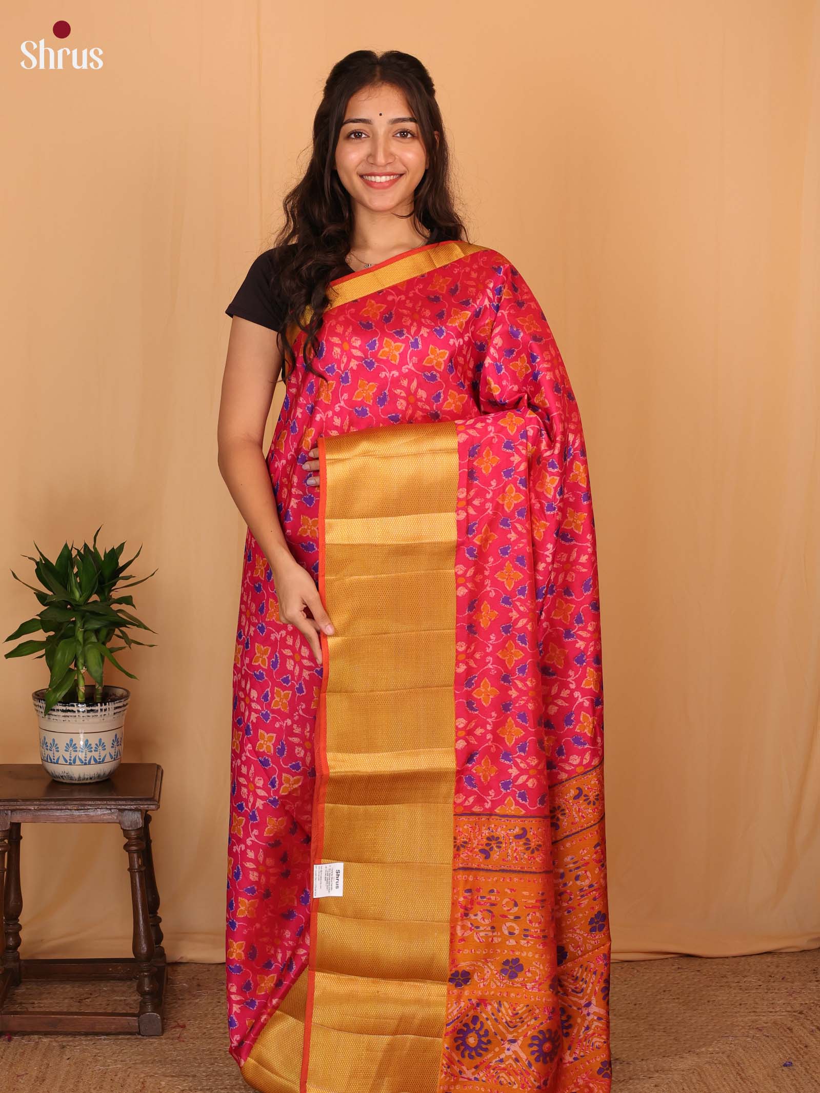 Pink & Orange - Semi Patola Saree - Shop on Shrus.com