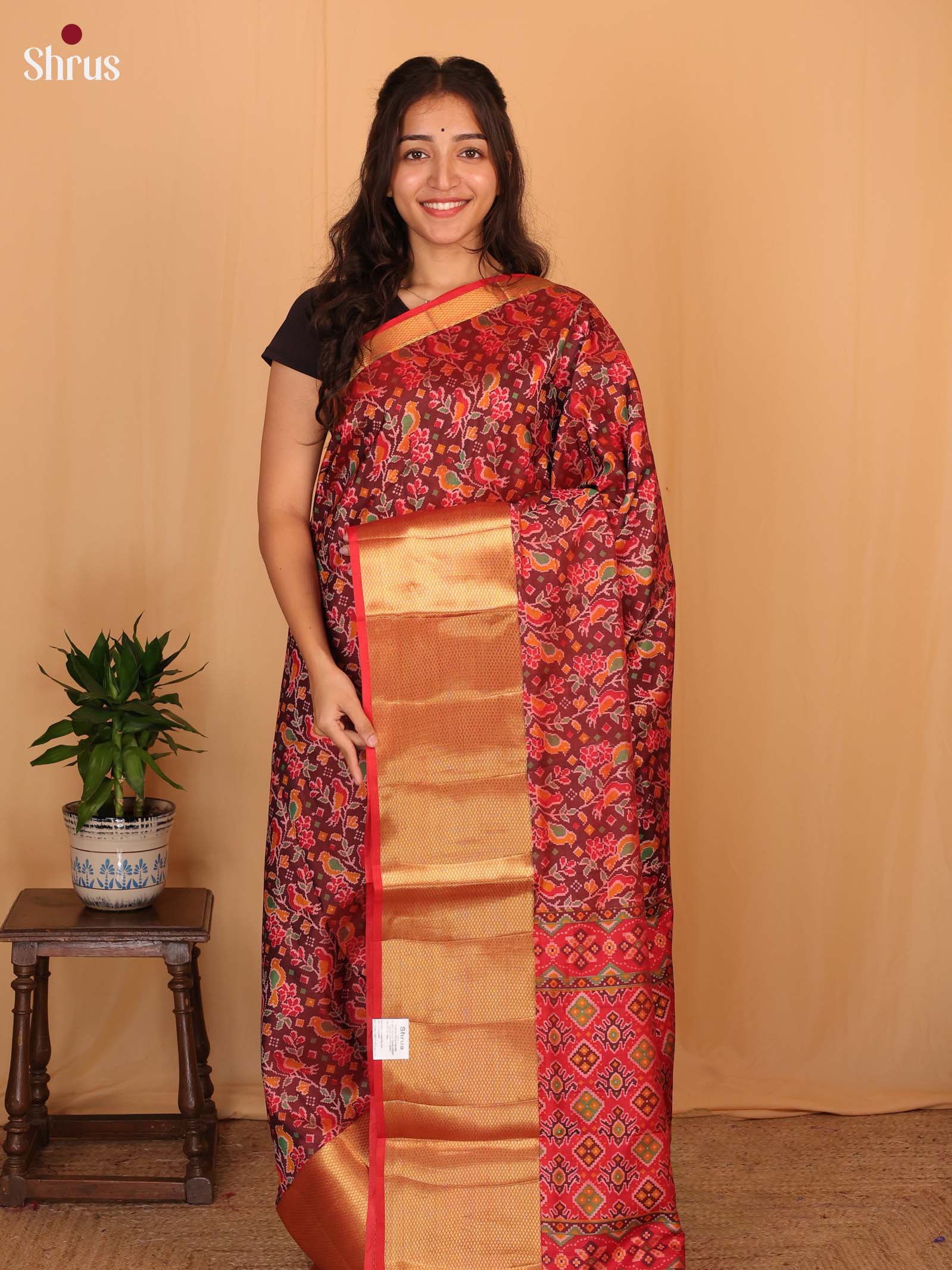 Maroon & Red - Semi Patola Saree - Shop on Shrus.com