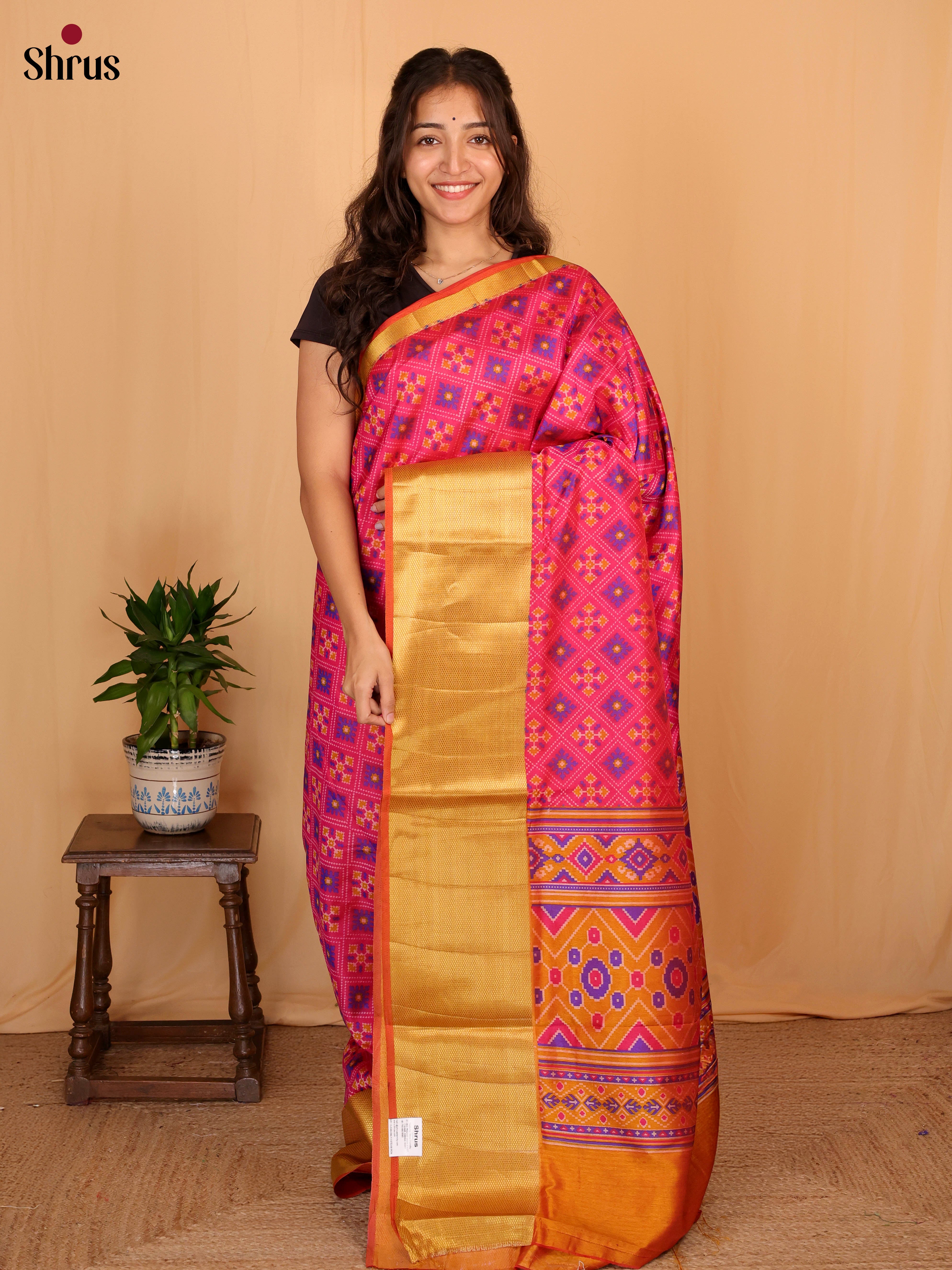 Pink & Orange - Semi Patola Saree - Shop on Shrus.com