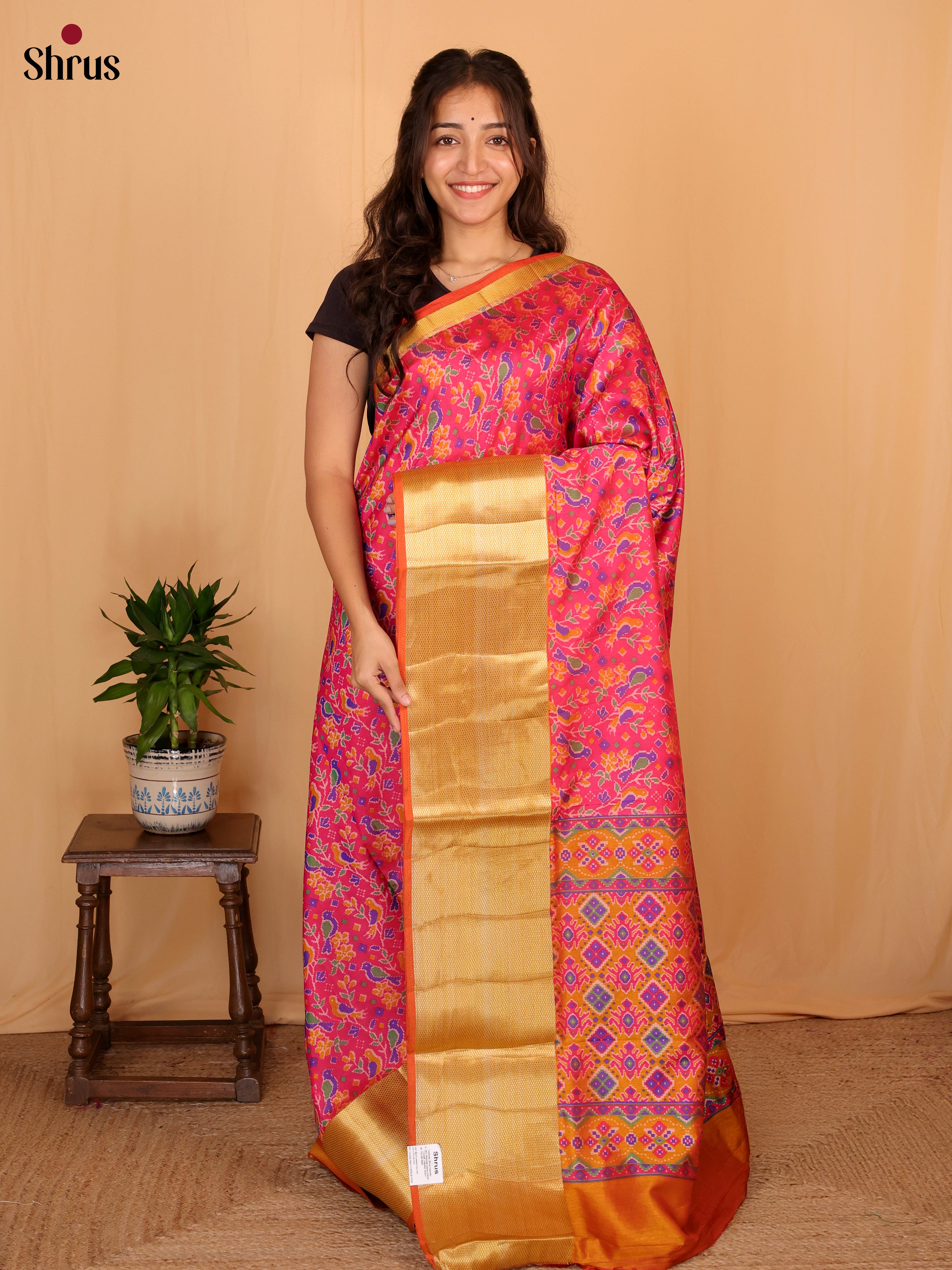 Pink & Orange - Semi Patola Saree - Shop on Shrus.com
