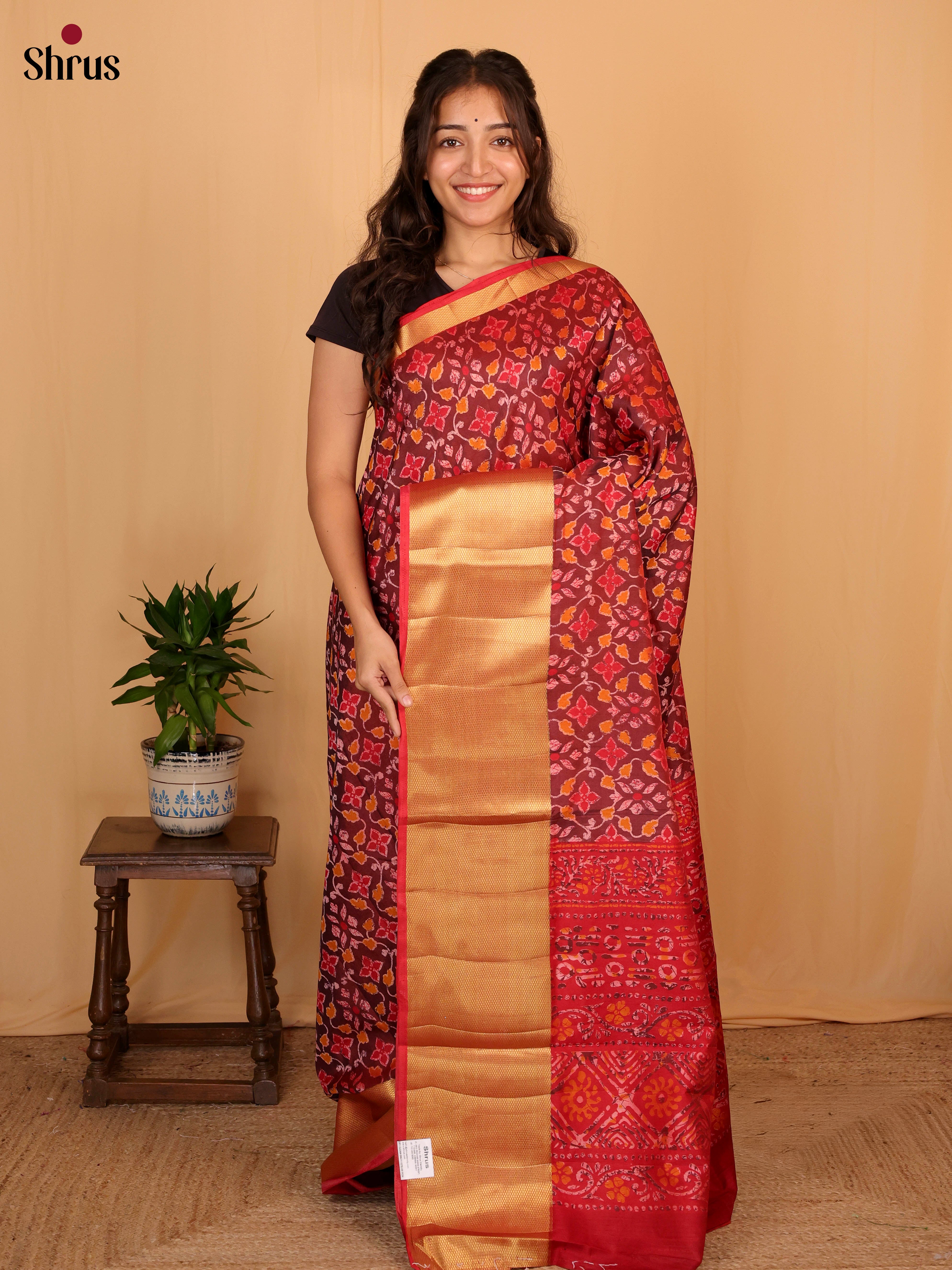 Maroon & Red - Semi Patola Saree - Shop on Shrus.com