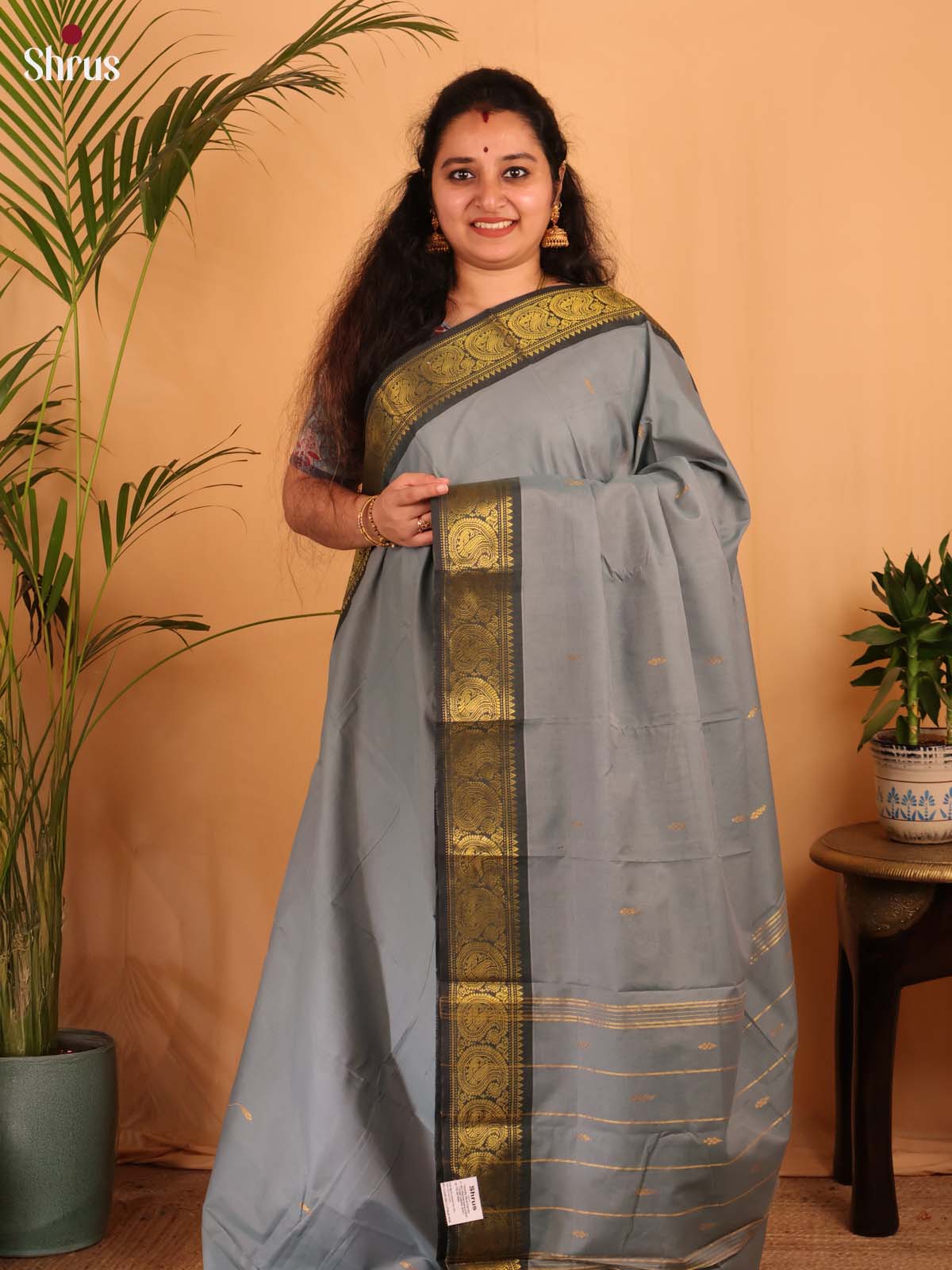 Grey - Chettinad Cotton Saree - Shop on Shrus.com