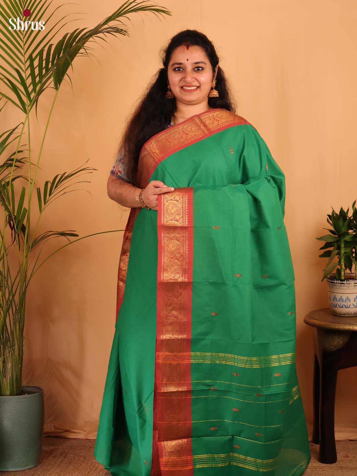 Green & Red - Chettinad Cotton Saree - Shop on Shrus.com