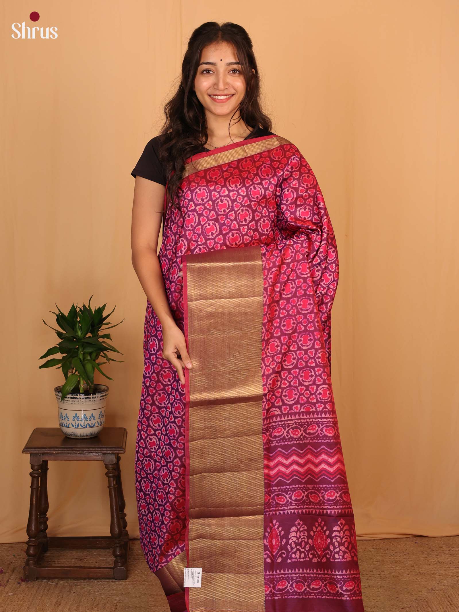 Purple & Pink - Semi Patola Saree - Shop on Shrus.com