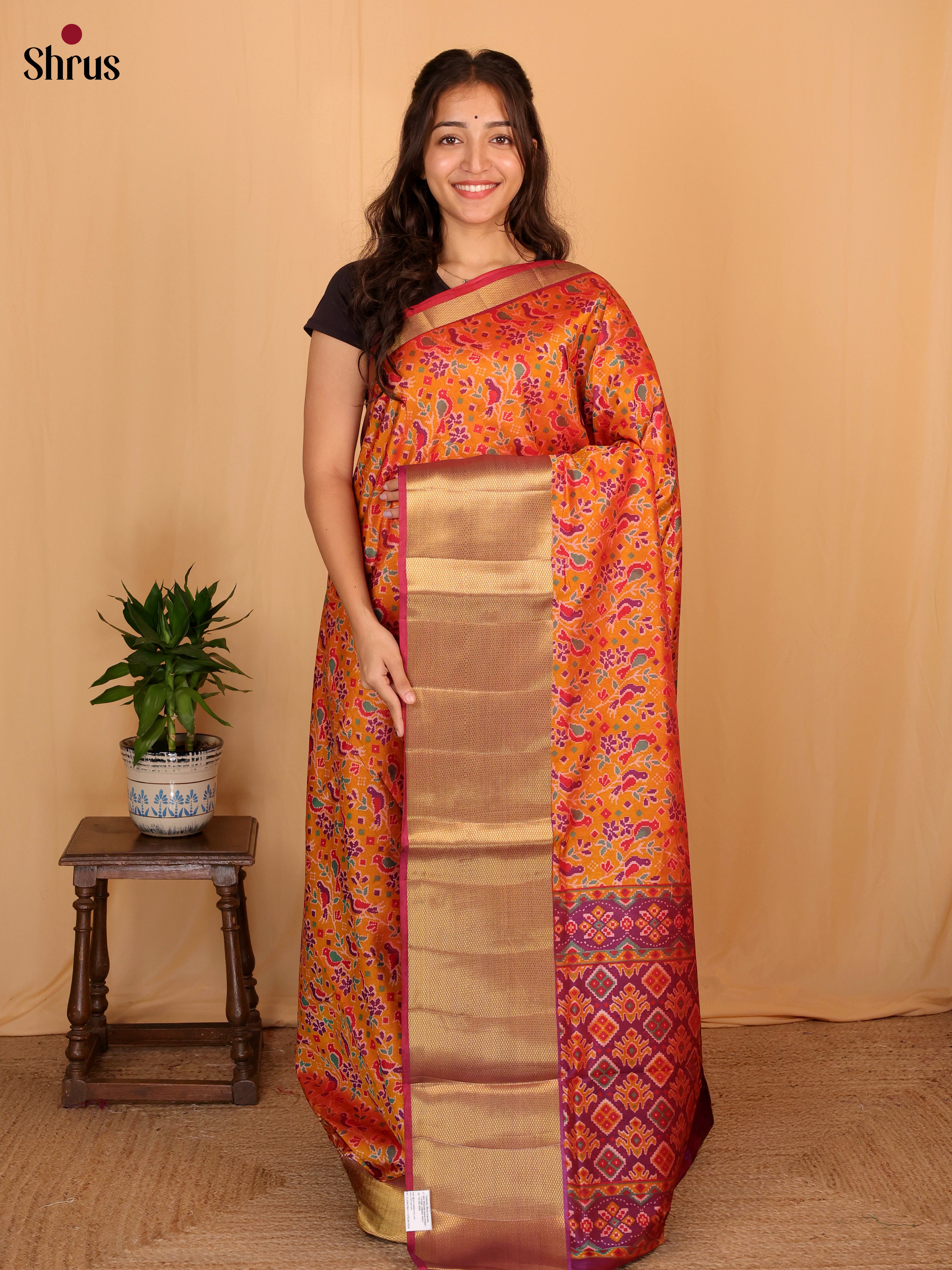 Orange & Purple - Semi Patola Saree - Shop on Shrus.com