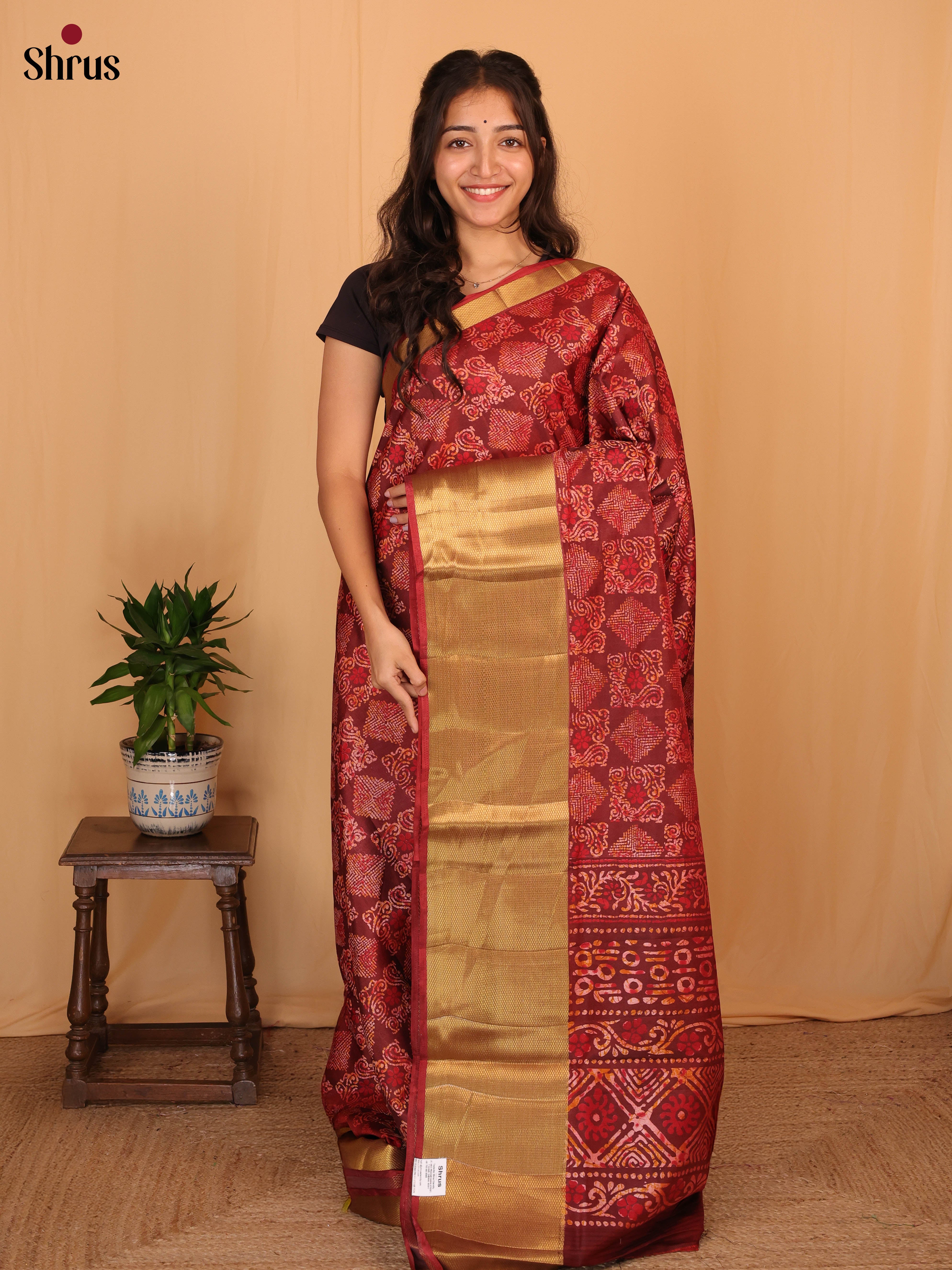 Maroon - Semi Patola Saree - Shop on Shrus.com
