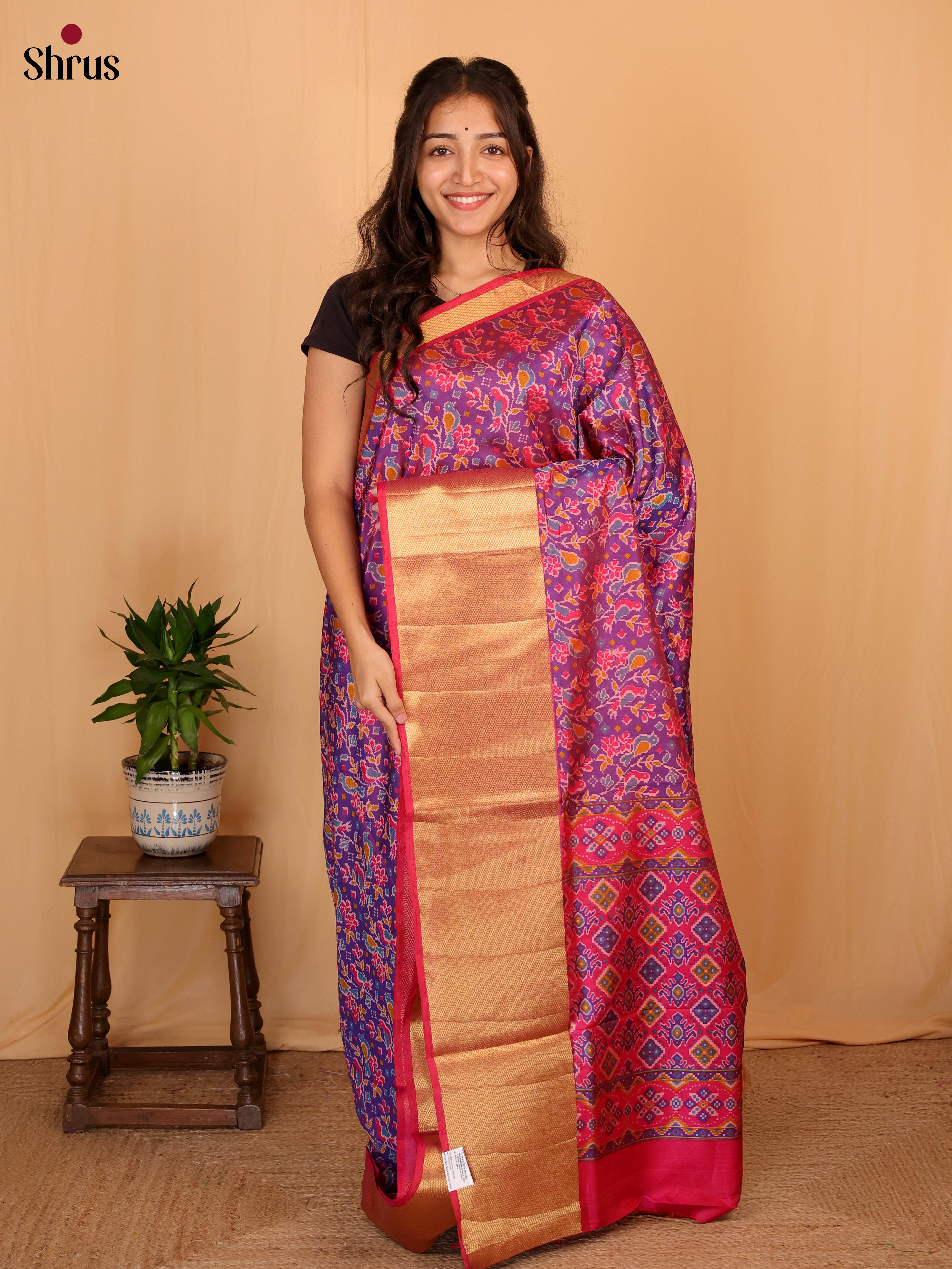 Purple & Pink - Semi Patola Saree - Shop on Shrus.com