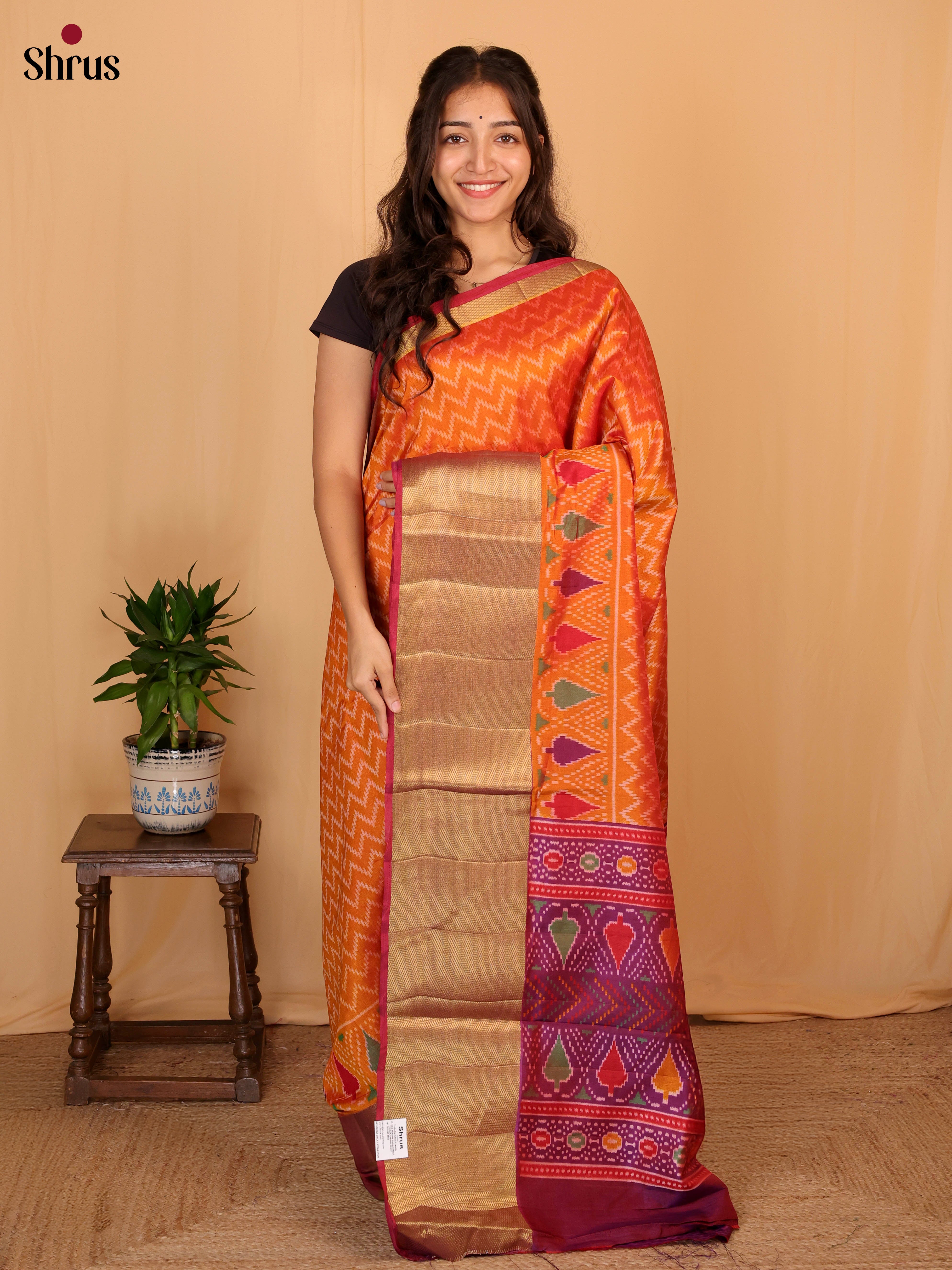Orange & Purple - Semi Patola Saree - Shop on Shrus.com