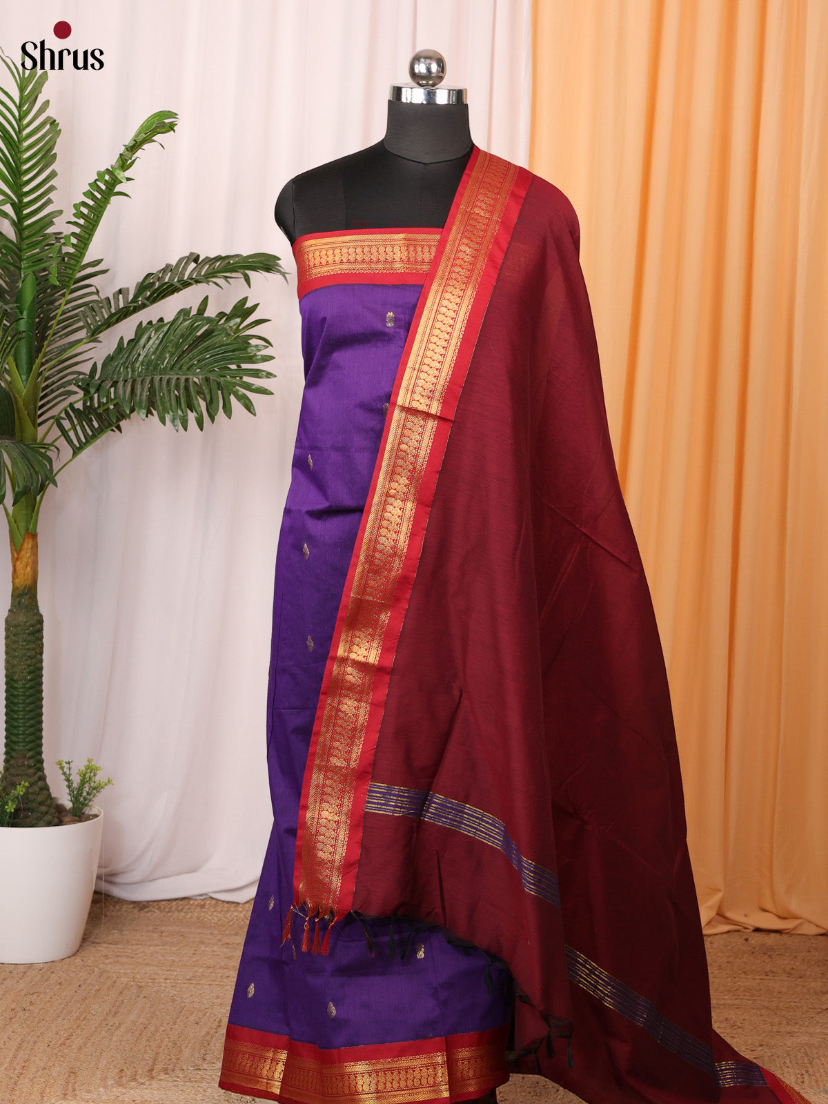 Violet & Maroon - Kalyani Cotton salwar unstitch - Shop on Shrus.com