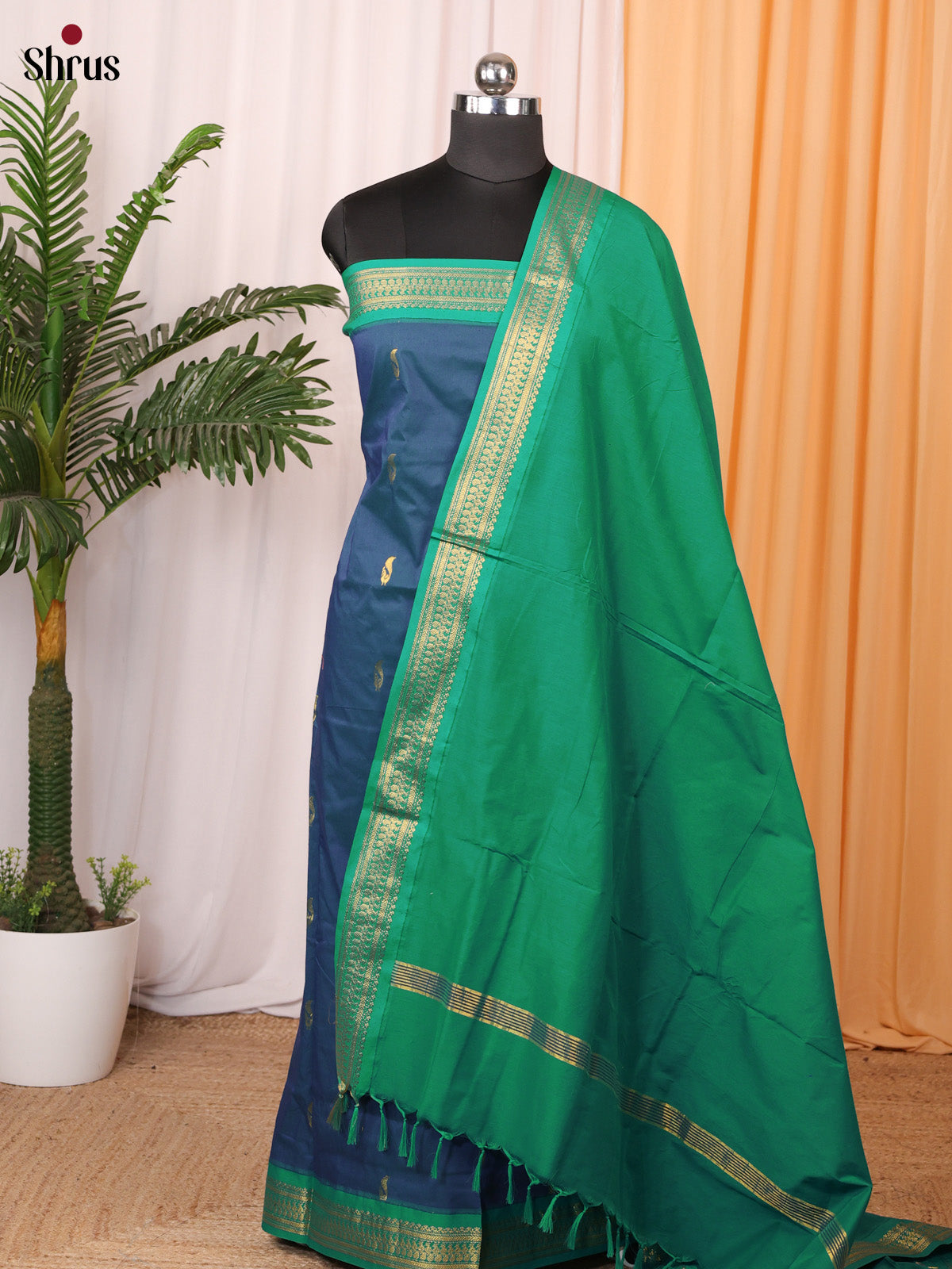 Blue & Green- Kalyani Cotton salwar unstitch - Shop on Shrus.com