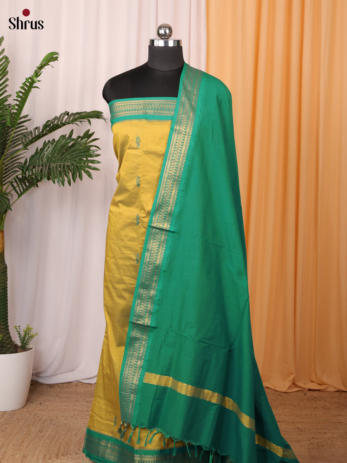 Mustard & Green - Kalyani Cotton salwar unstitch - CKS29009 - Shop on Shrus.com