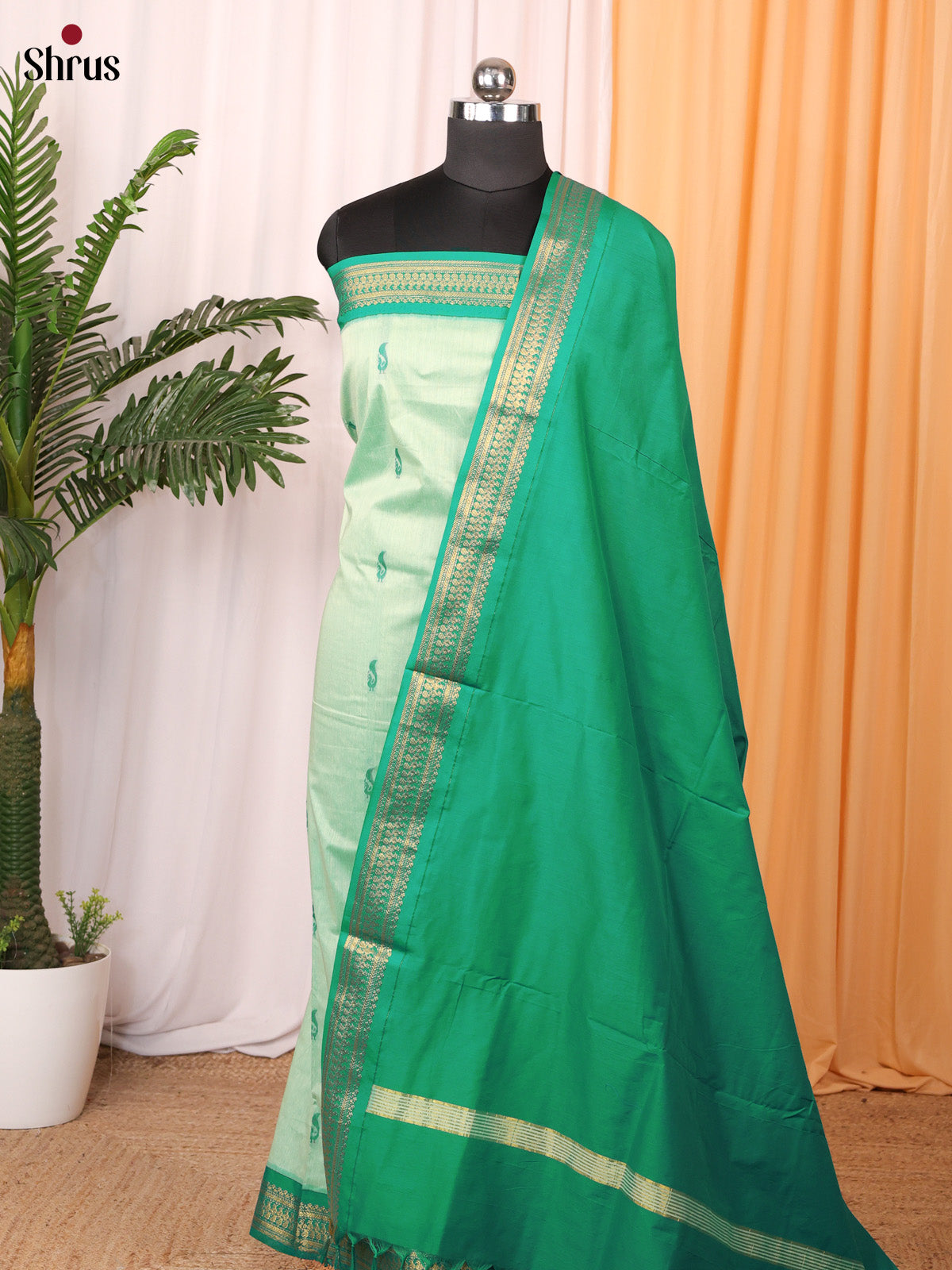 Lite Green & Green - Kalyani Cotton salwar unstitch - Shop on Shrus.com
