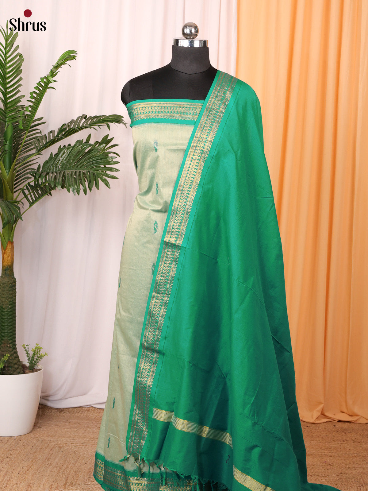 Lite Green & Green - Kalyani Cotton salwar unstitch - Shop on Shrus.com