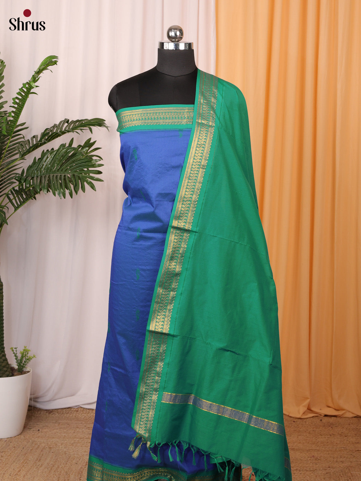 Blue & Green - Kalyani Cotton salwar unstitch - Shop on Shrus.com