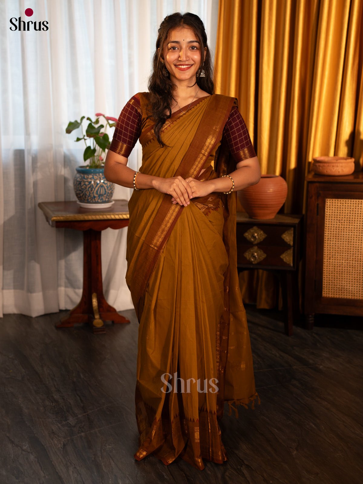 Brown - Chettinad Cotton Saree - Shop on Shrus.com