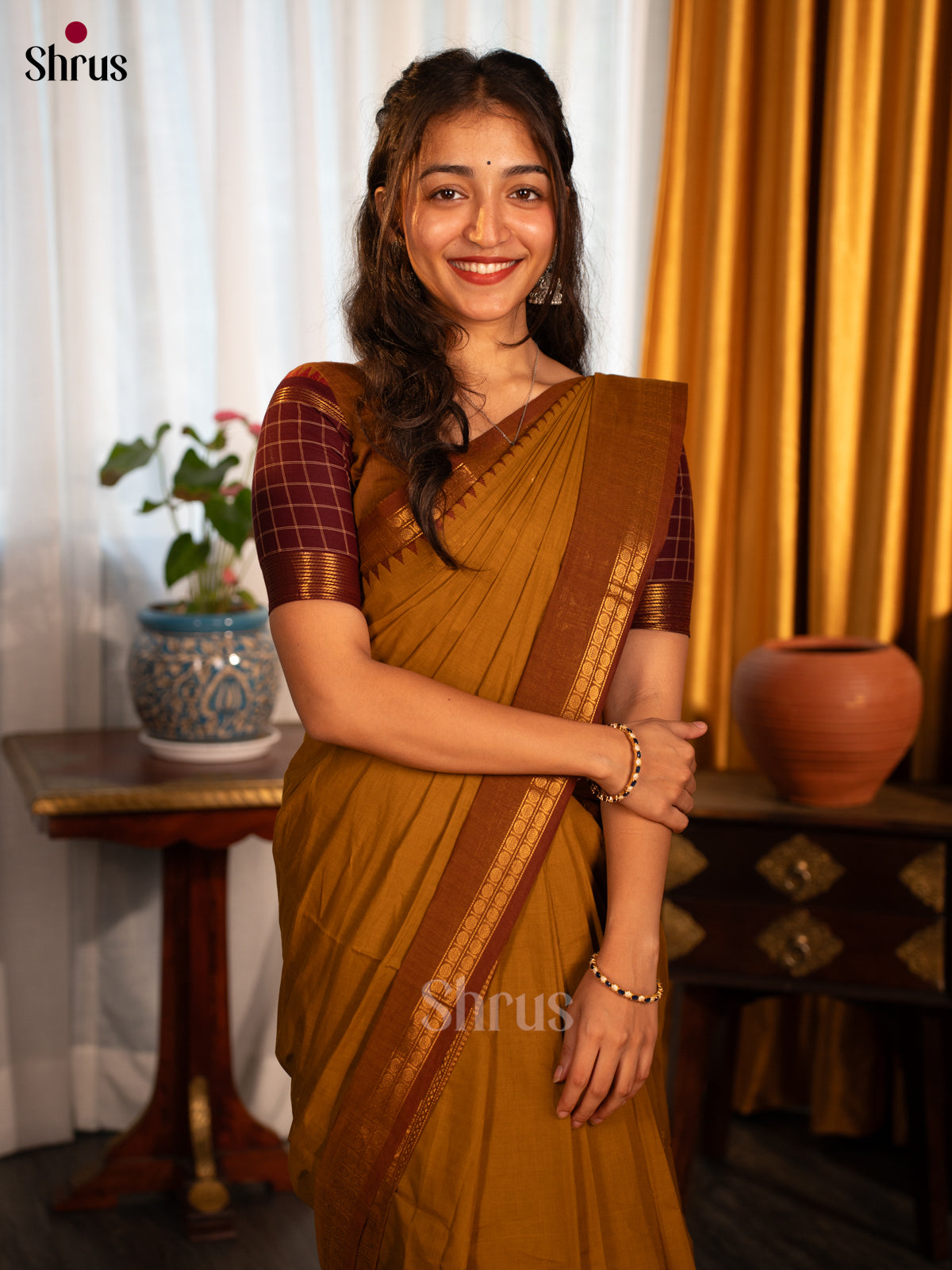 Brown - Chettinad Cotton Saree - Shop on Shrus.com