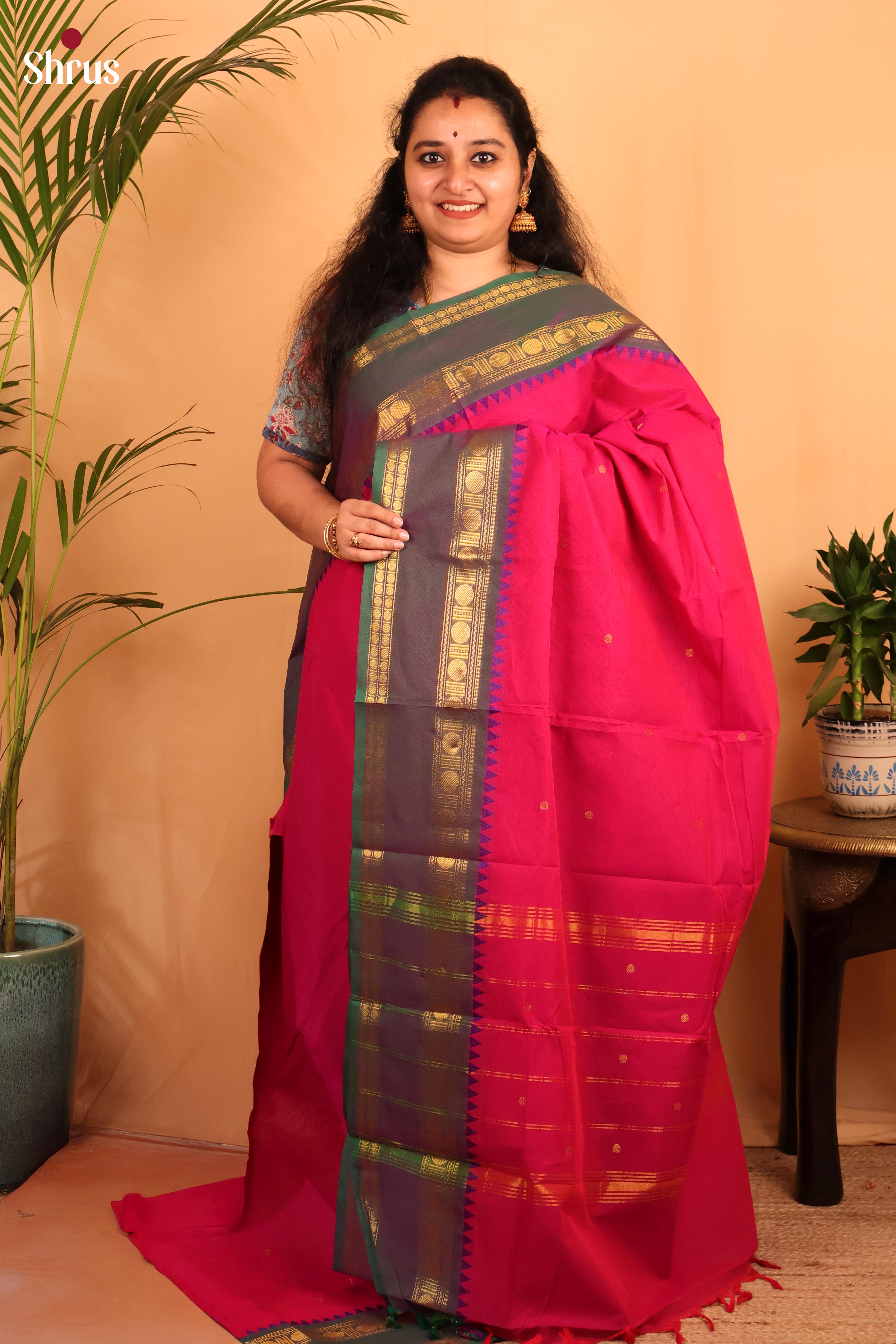 Pink & Green - Chettinad Cotton Saree - Shop on Shrus.com