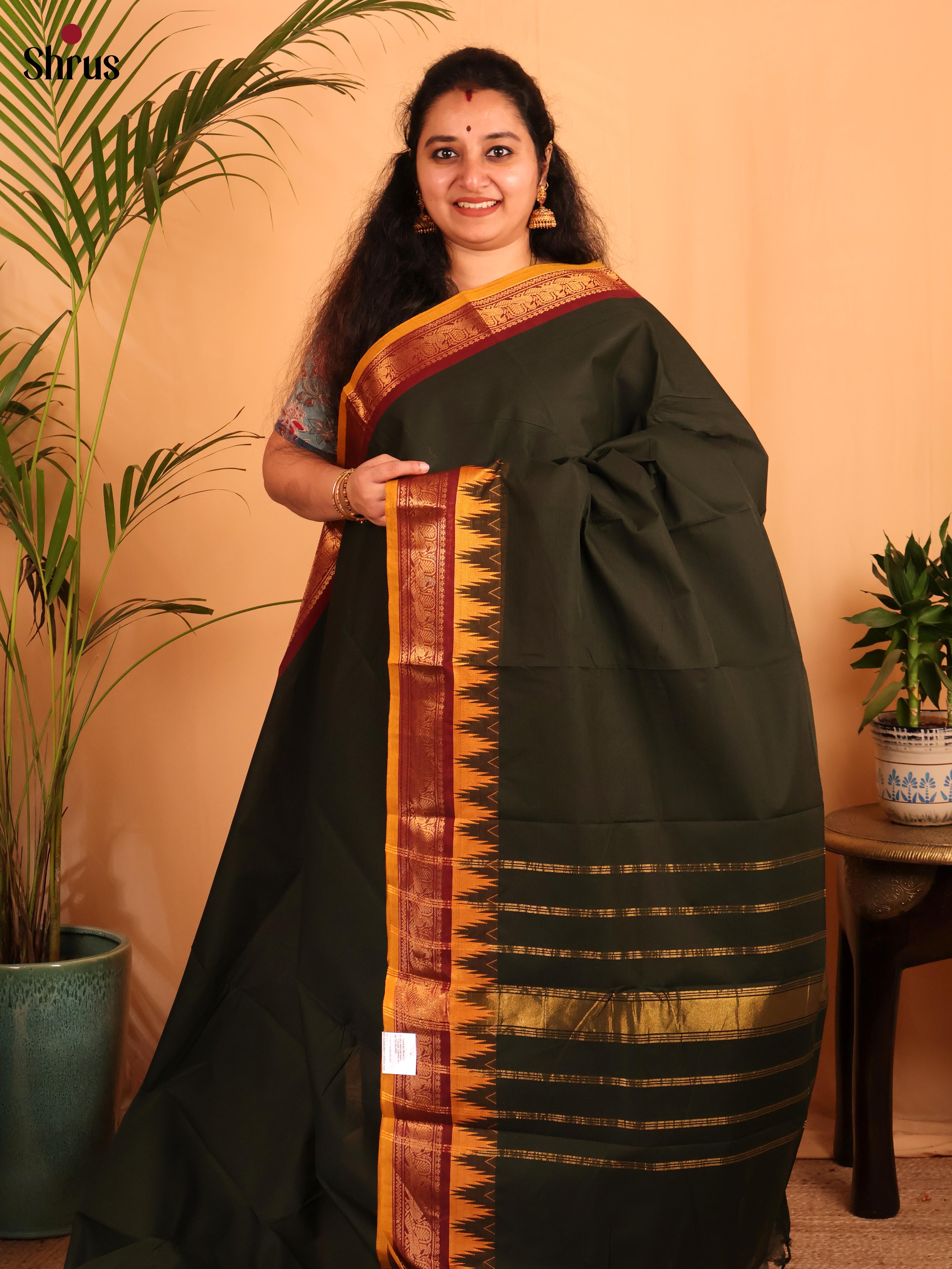 Karupachai & Mustard- Chettinad Cotton Saree - Shop on Shrus.com