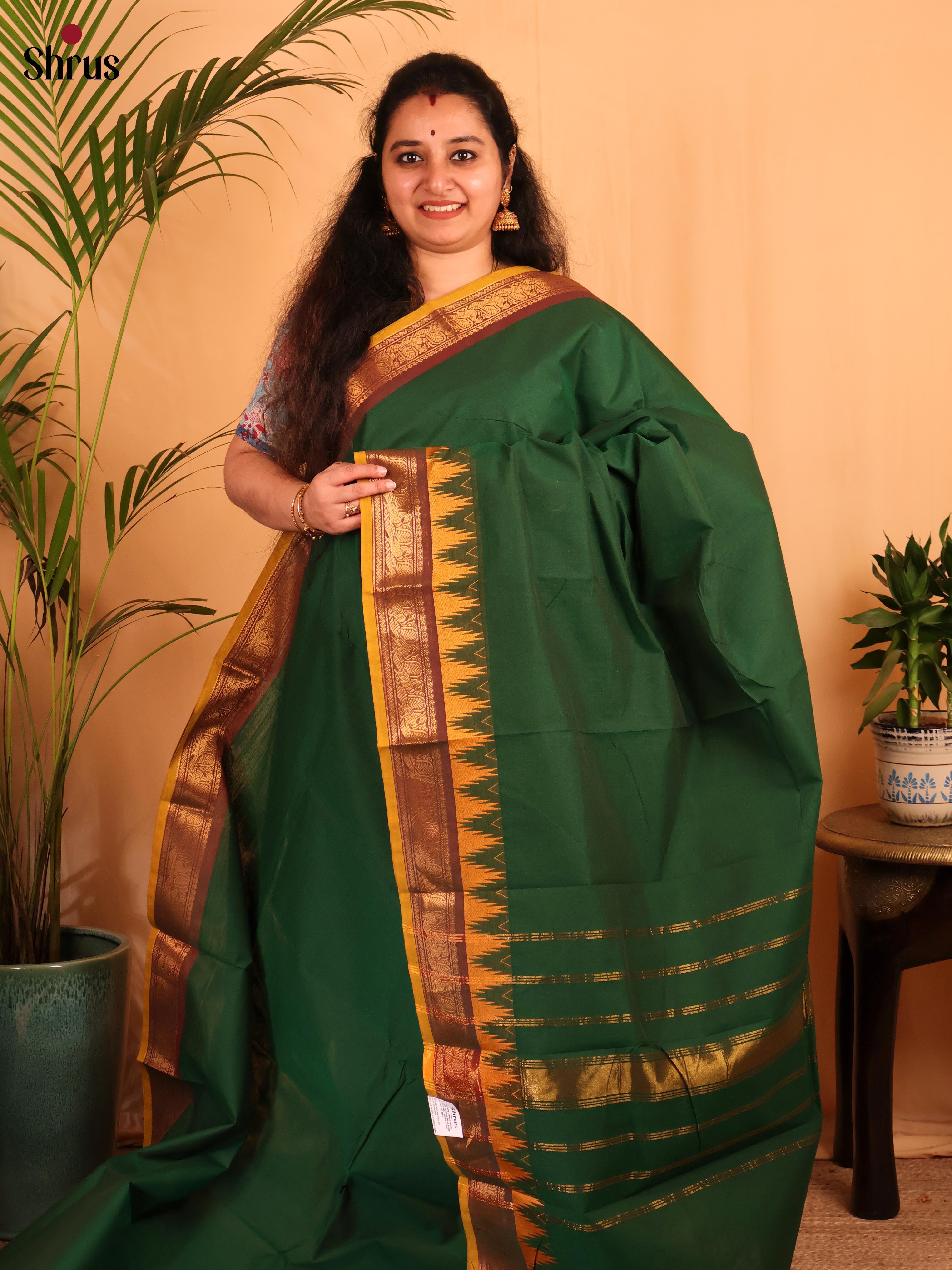 Green & Mustard - Chettinad Cotton Saree - Shop on Shrus.com